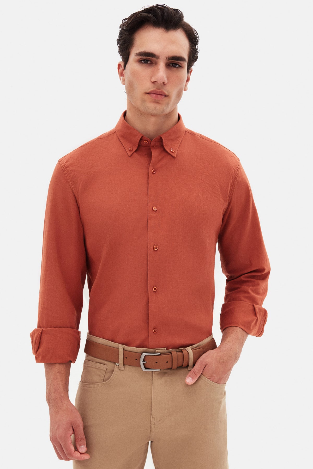 Ds Damat Comfort Button-Down Relaxed Fit Linen-Look 100% Cotton Shirt  - Off White