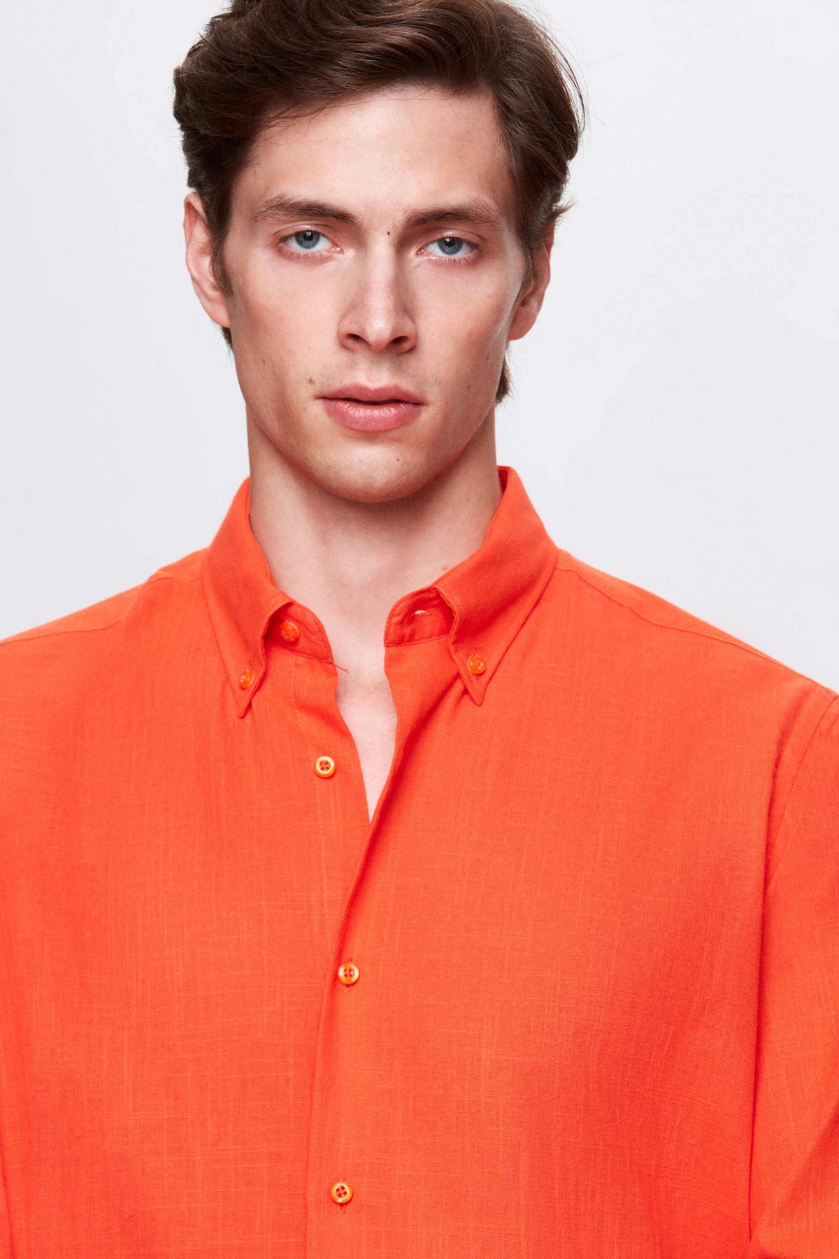 Ds Damat Comfort Button-Down Relaxed Fit Linen-Look 100% Cotton Shirt  - Orange