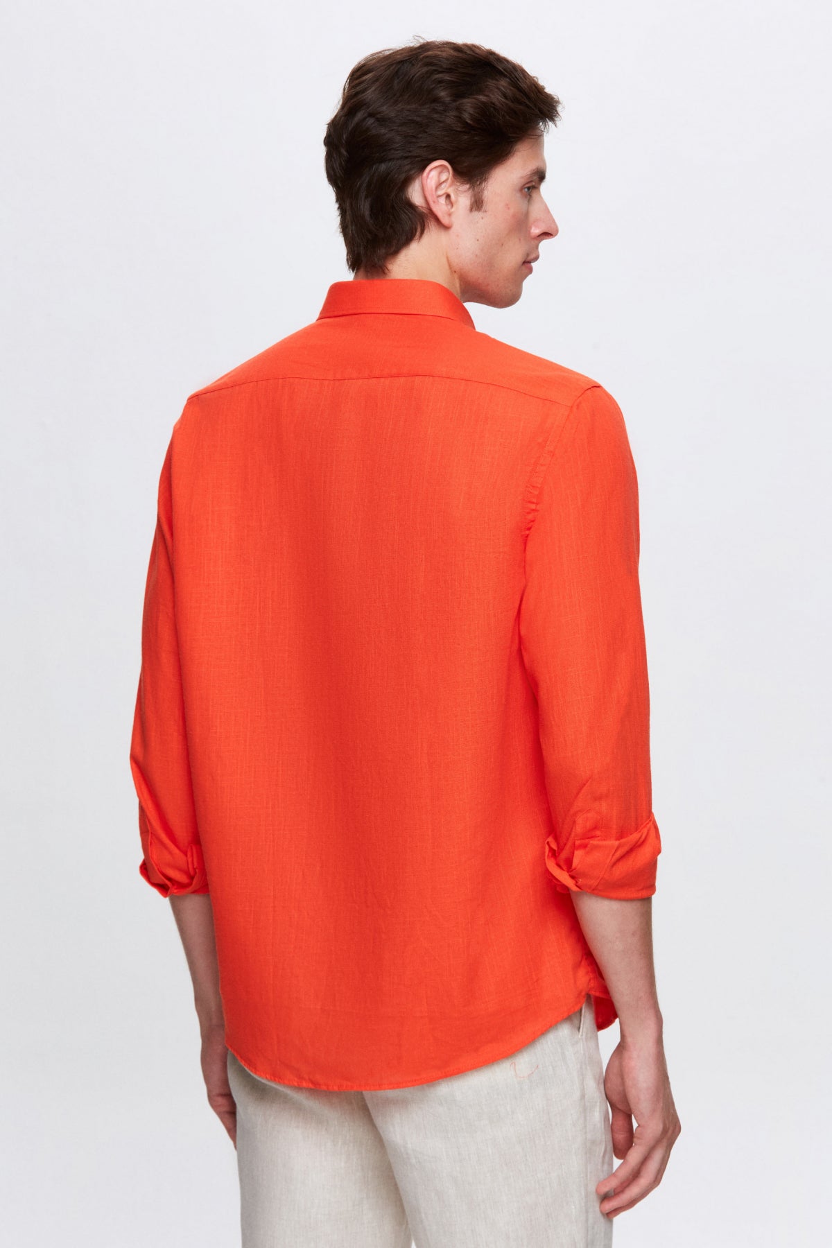 Ds Damat Comfort Button-Down Relaxed Fit Linen-Look 100% Cotton Shirt  - Orange