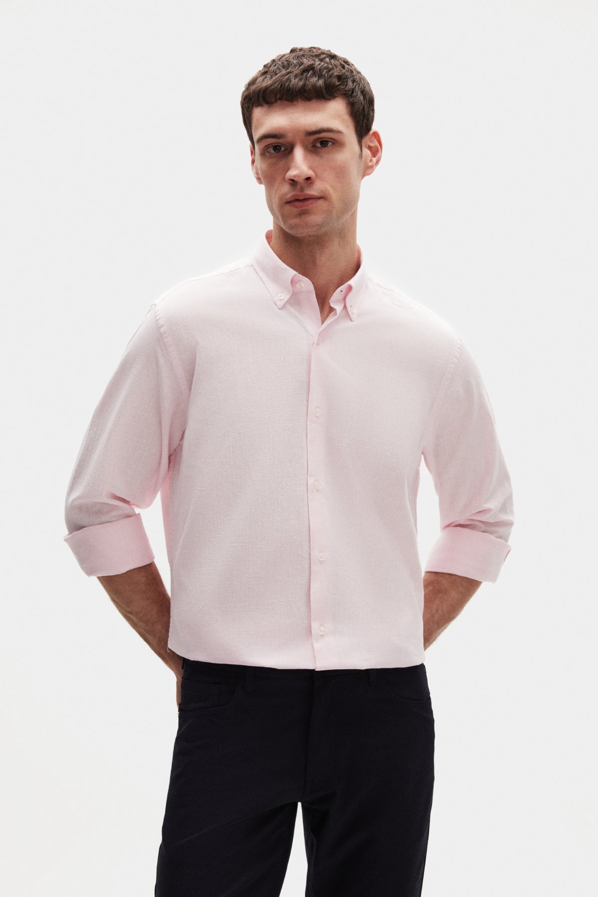 Ds Damat Comfort Button-Down Relaxed Fit Linen-Look 100% Cotton Shirt  - Pink