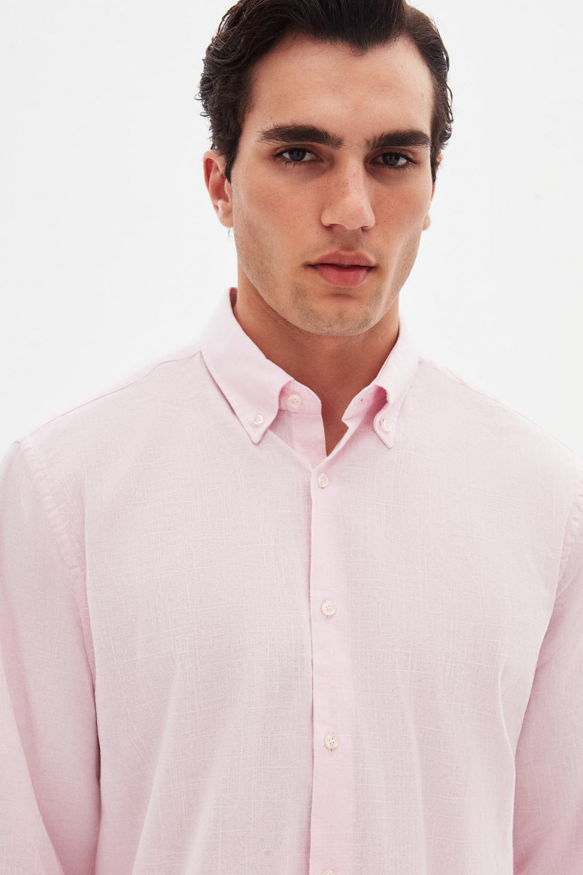 Ds Damat Comfort Button-Down Relaxed Fit Linen-Look 100% Cotton Shirt  - Pink