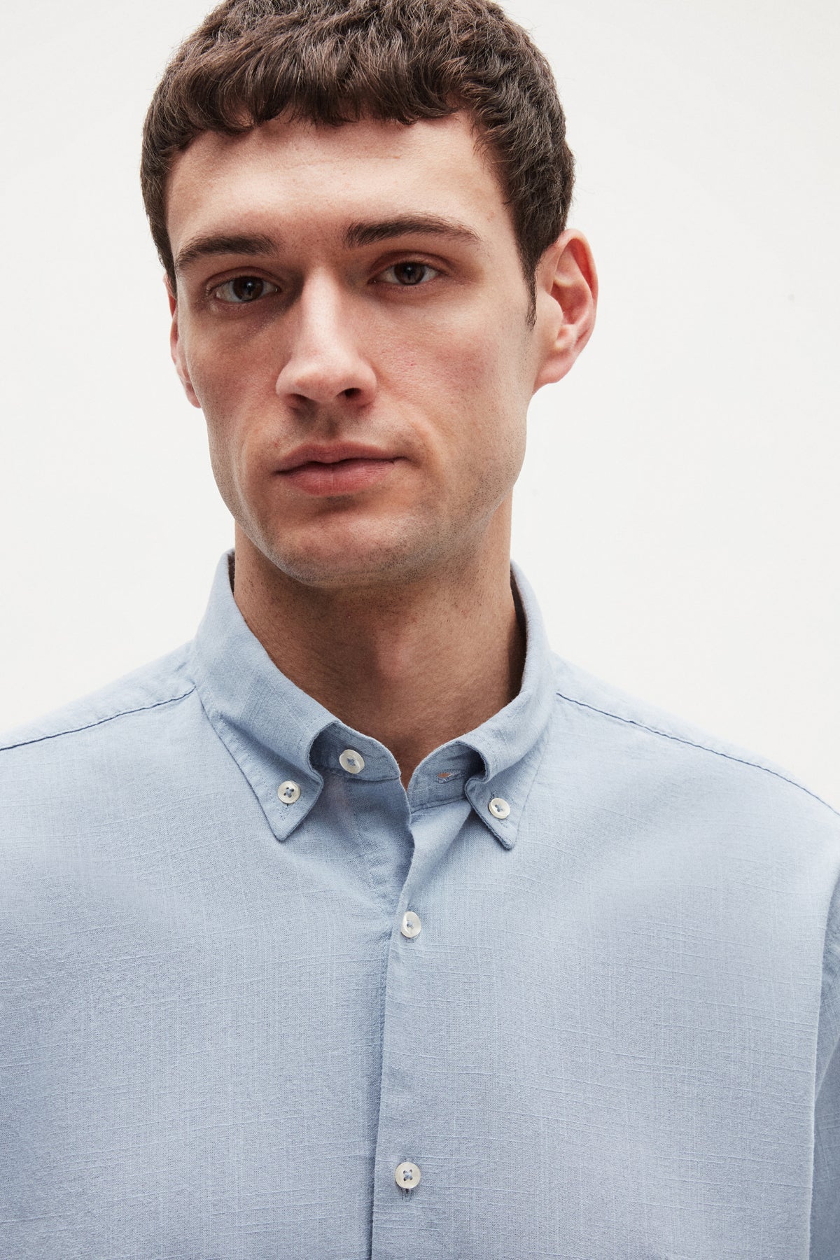 Ds Damat Comfort Button-Down Relaxed Fit Linen-Look 100% Cotton Shirt  - Powder Blue