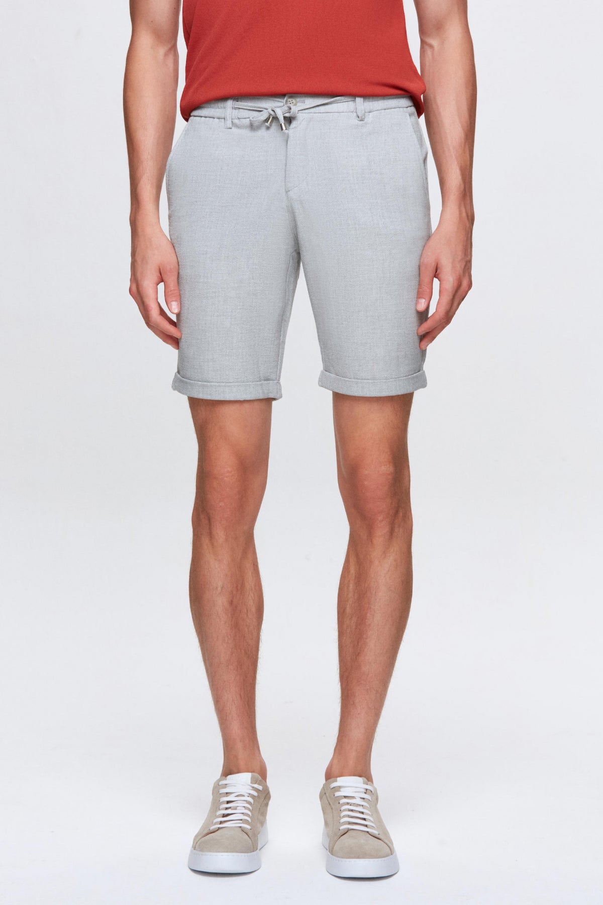 Ds Damat Elastic Waist Drawstring Double Cuff Viscose Jogger Shorts  - Beige