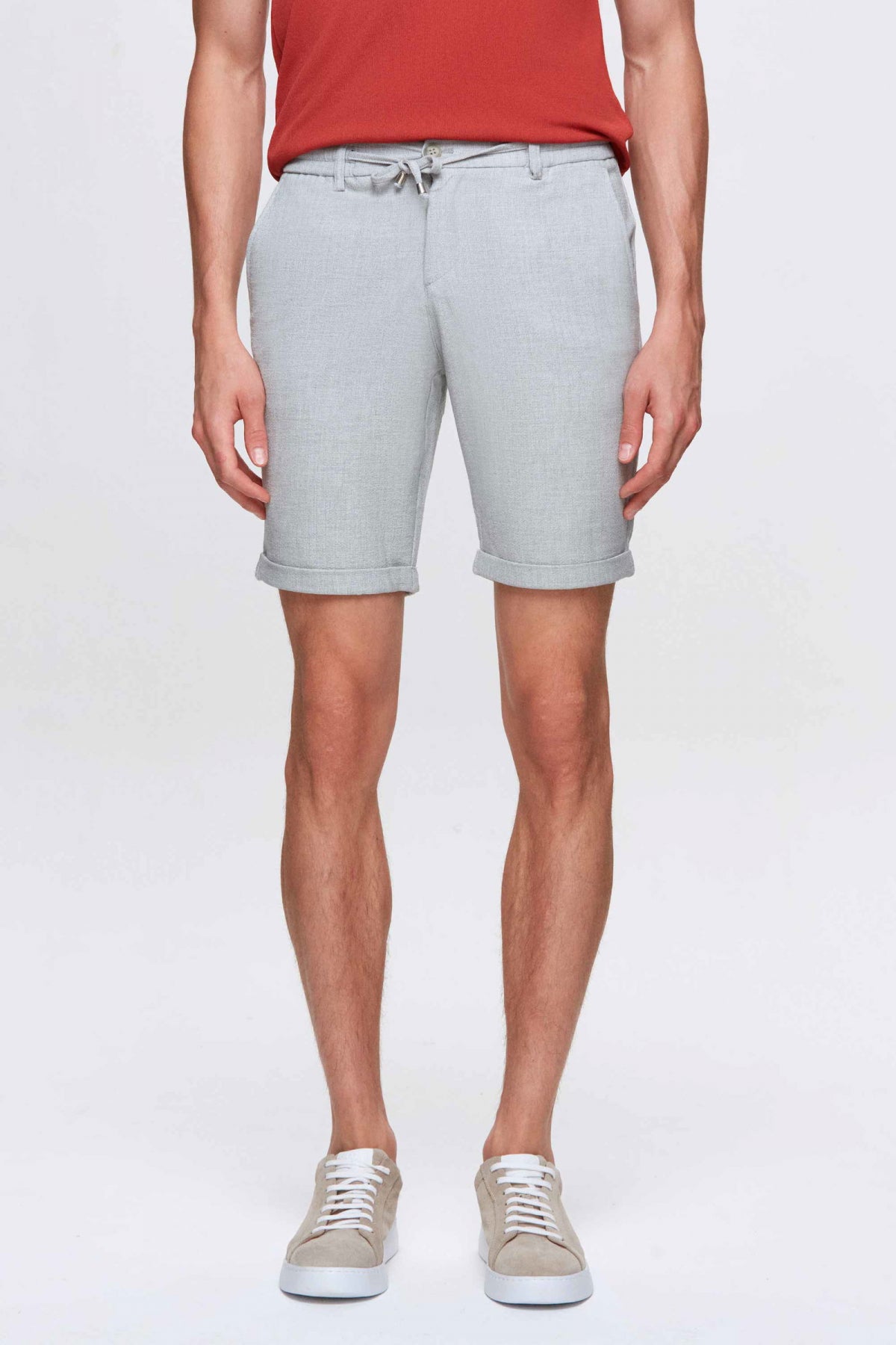 Ds Damat Elastic Waist Drawstring Double Cuff Viscose Jogger Shorts  - Beige