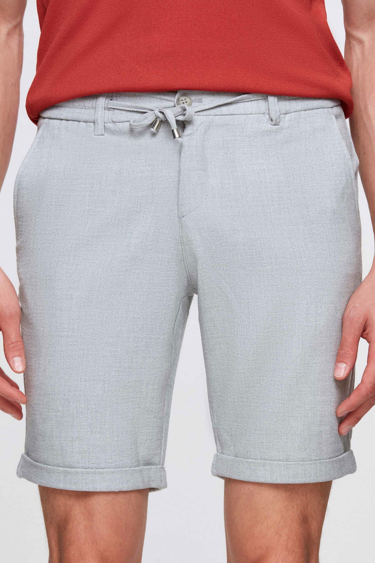 Ds Damat Elastic Waist Drawstring Double Cuff Viscose Jogger Shorts  - Beige