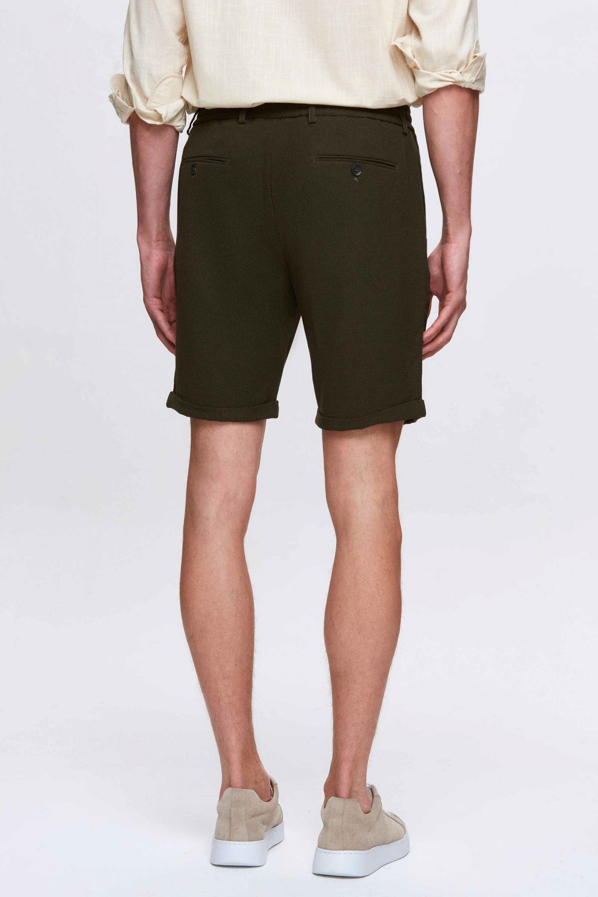 Ds Damat Elastic Waist Drawstring Double Cuff Viscose Jogger Shorts  - Khaki