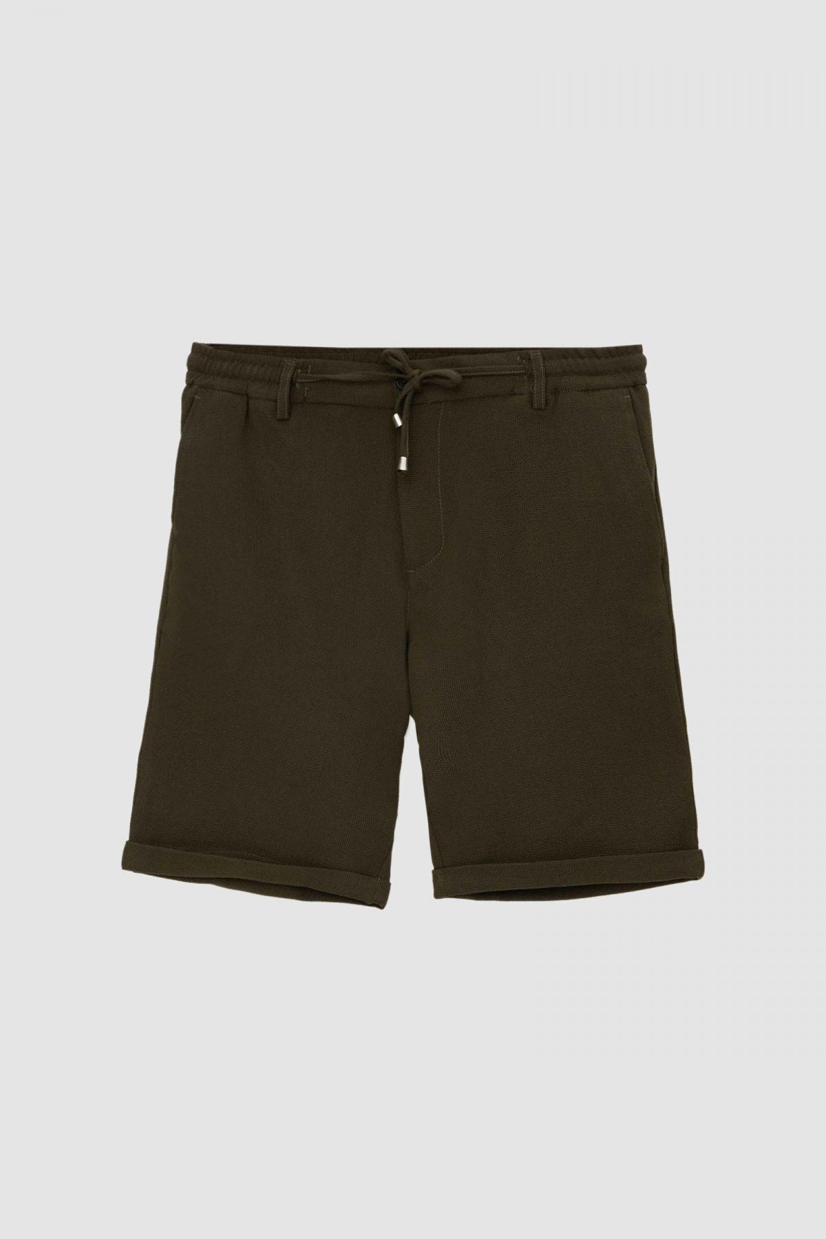 Ds Damat Elastic Waist Drawstring Double Cuff Viscose Jogger Shorts  - Khaki
