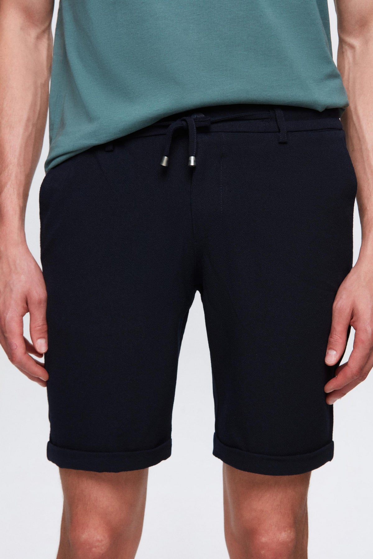 Ds Damat Elastic Waist Drawstring Double Cuff Viscose Jogger Shorts  - Navy Blue