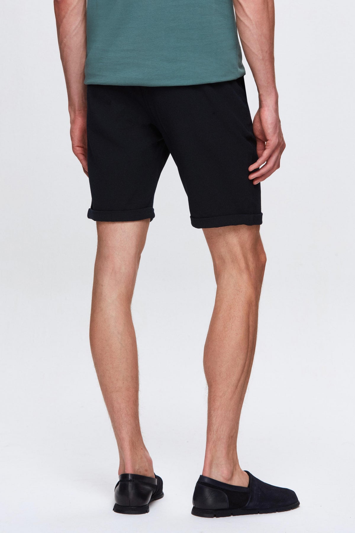 Ds Damat Elastic Waist Drawstring Double Cuff Viscose Jogger Shorts  - Navy Blue