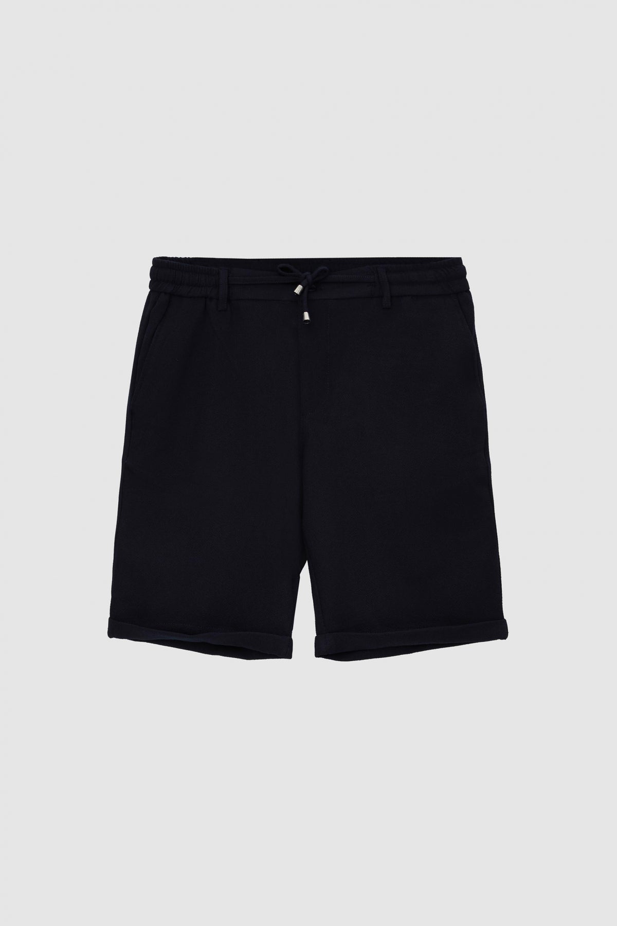 Ds Damat Elastic Waist Drawstring Double Cuff Viscose Jogger Shorts  - Navy Blue