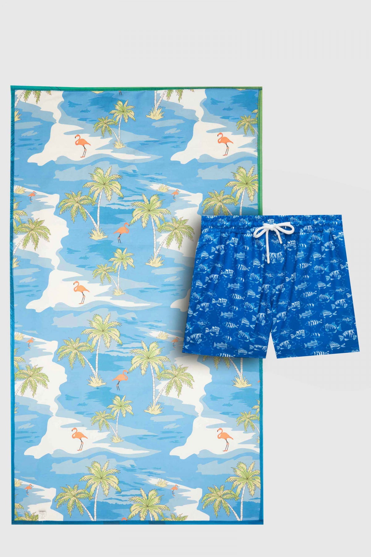 Ds Damat Microfiber 85x150 cm Beach Towel Shorts Swimwear Set  - Aqua Green