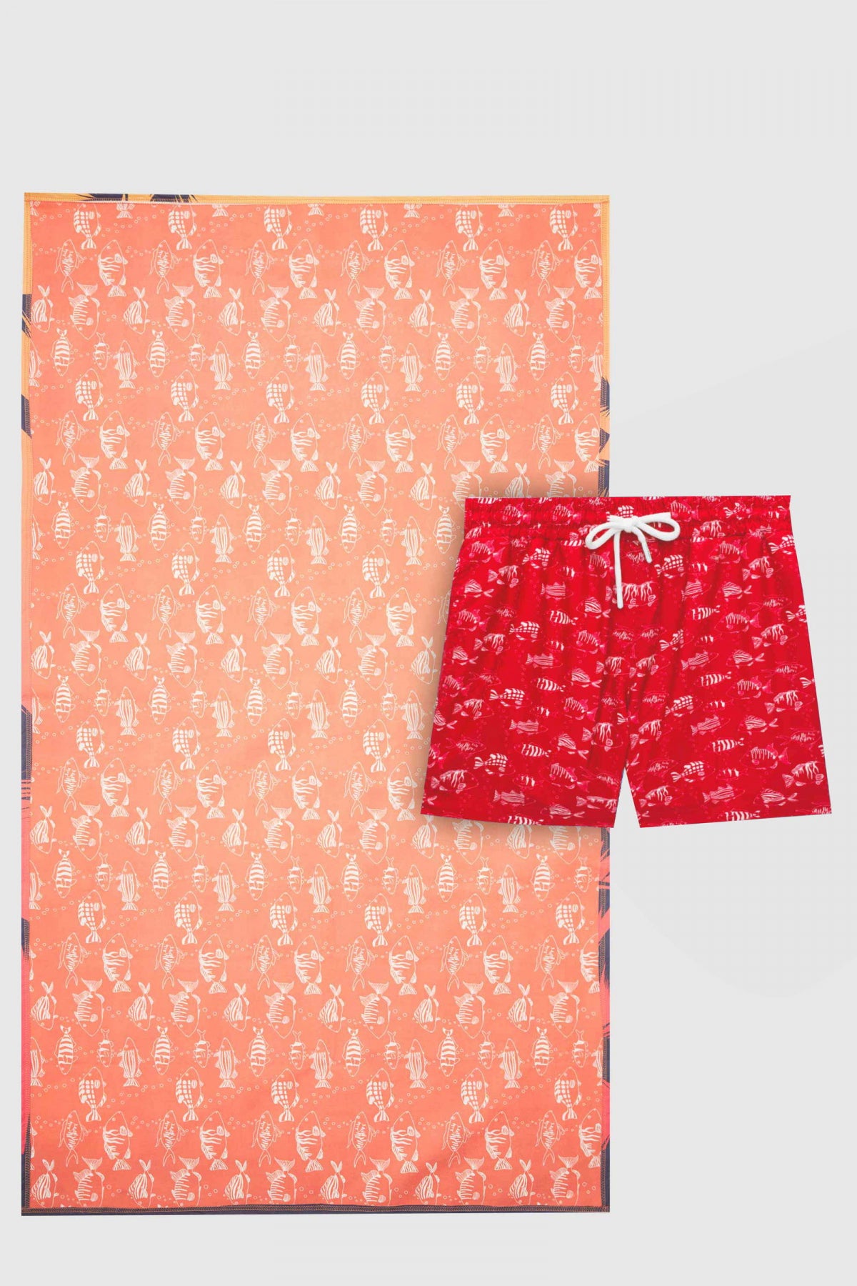 Ds Damat Microfiber 85x150 cm Beach Towel Shorts Swimwear Set  - Brick