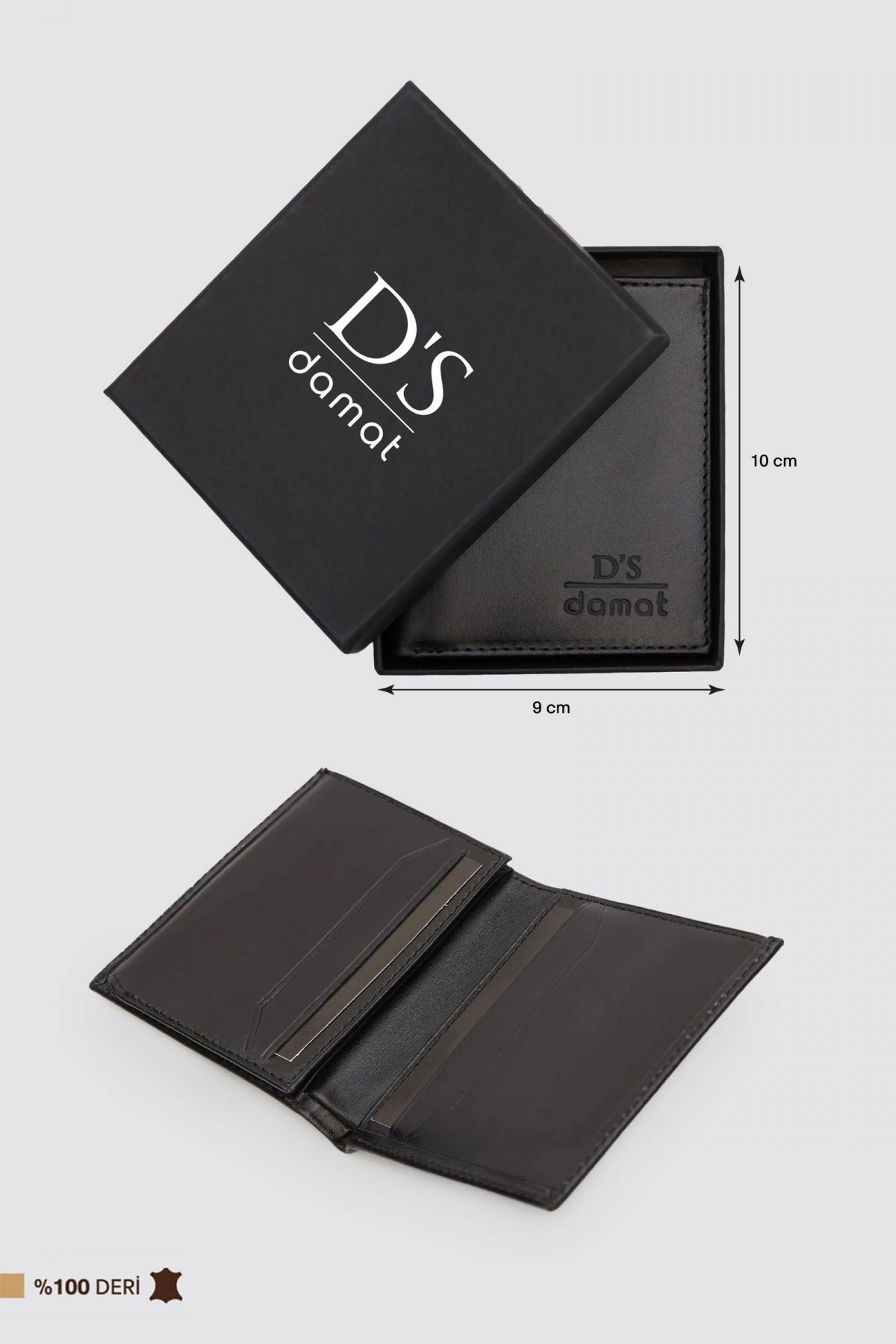 Ds Damat Plain Boxed Genuine Leather Wallet  - Black