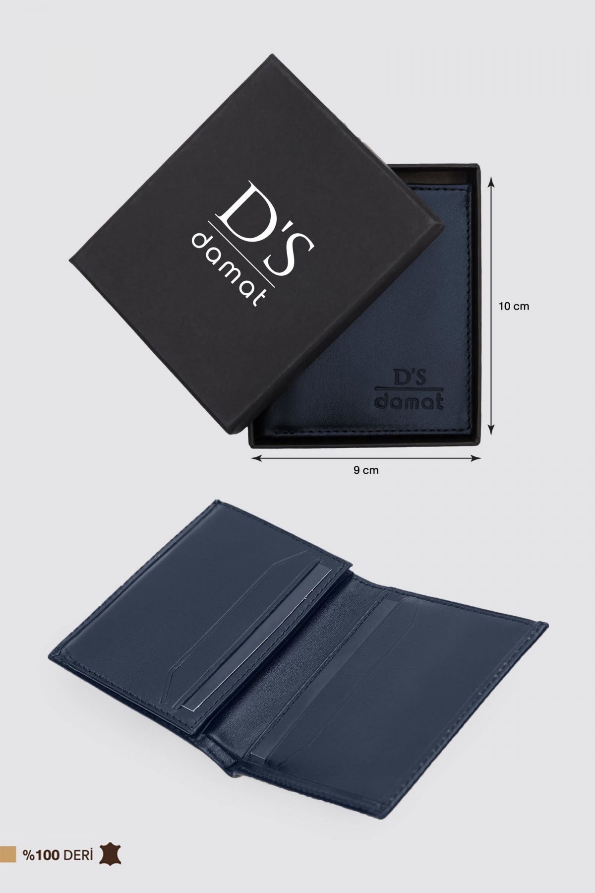 Ds Damat Plain Boxed Genuine Leather Wallet  - Navy Blue