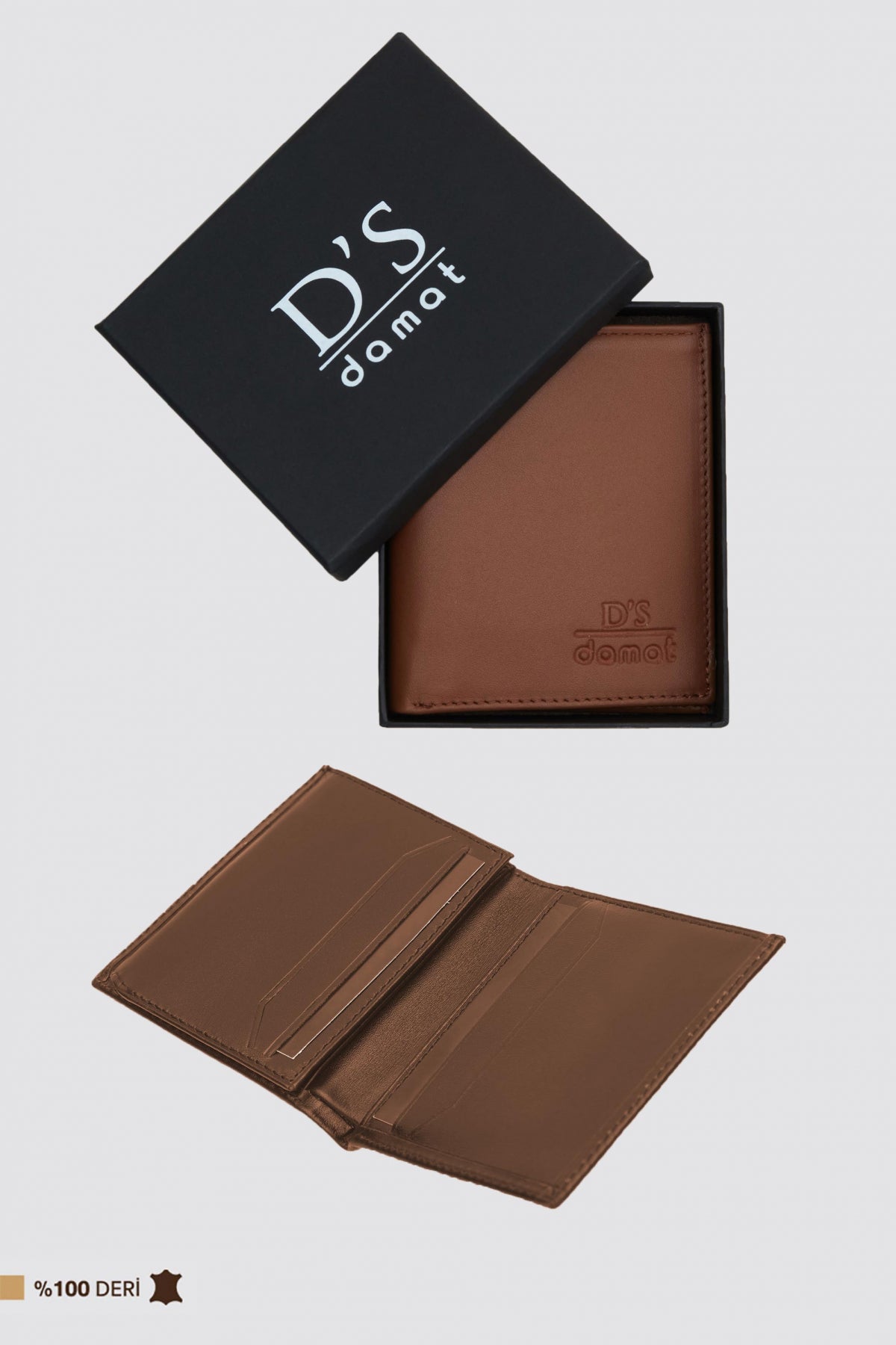 Ds Damat Plain Boxed Genuine Leather Wallet  - Tan