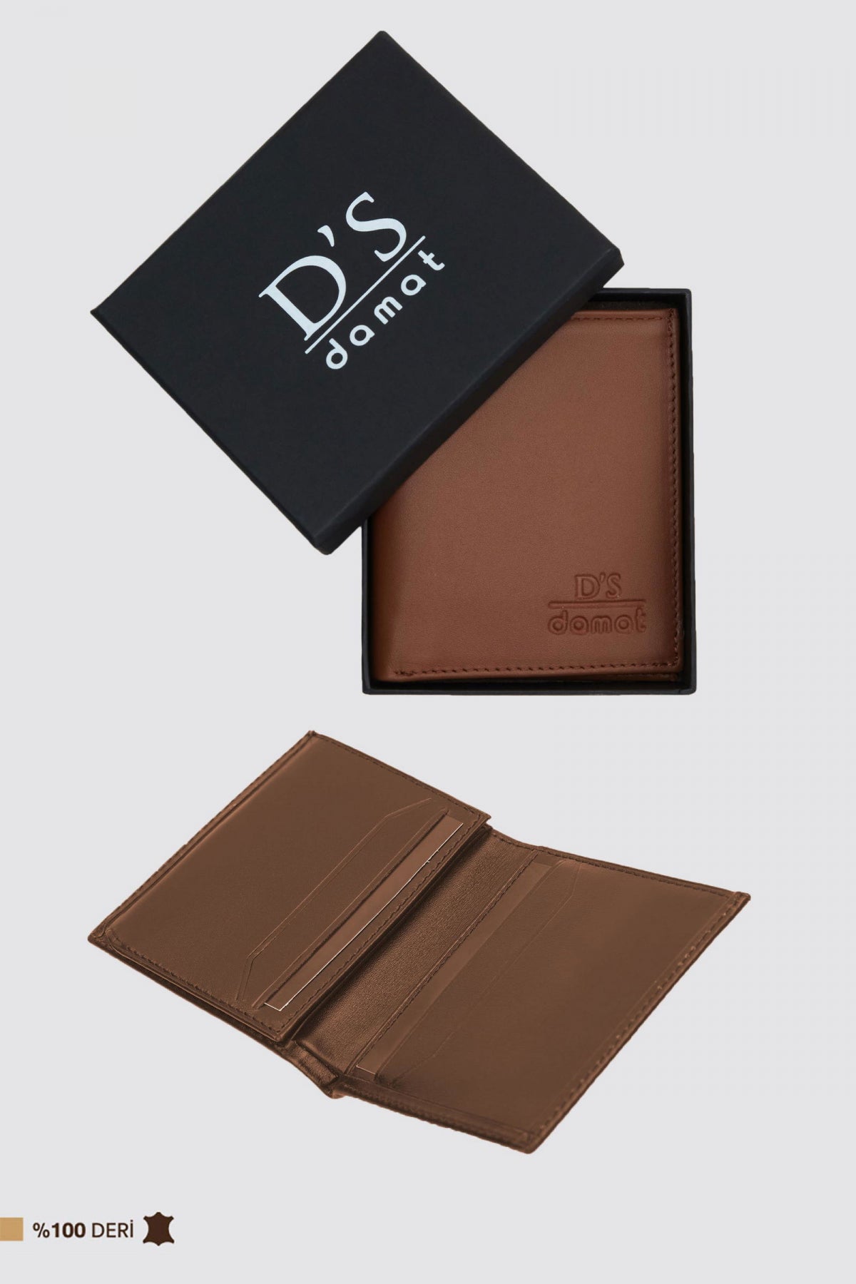 Ds Damat Plain Boxed Genuine Leather Wallet  - Tan