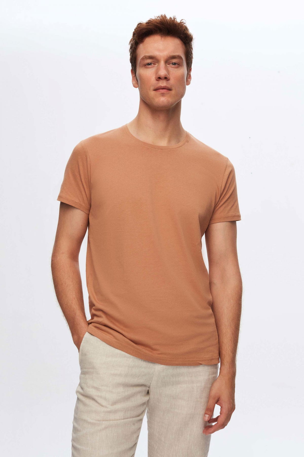 Ds Damat Regular Fit 100% Cotton T-Shirt  - Taupe