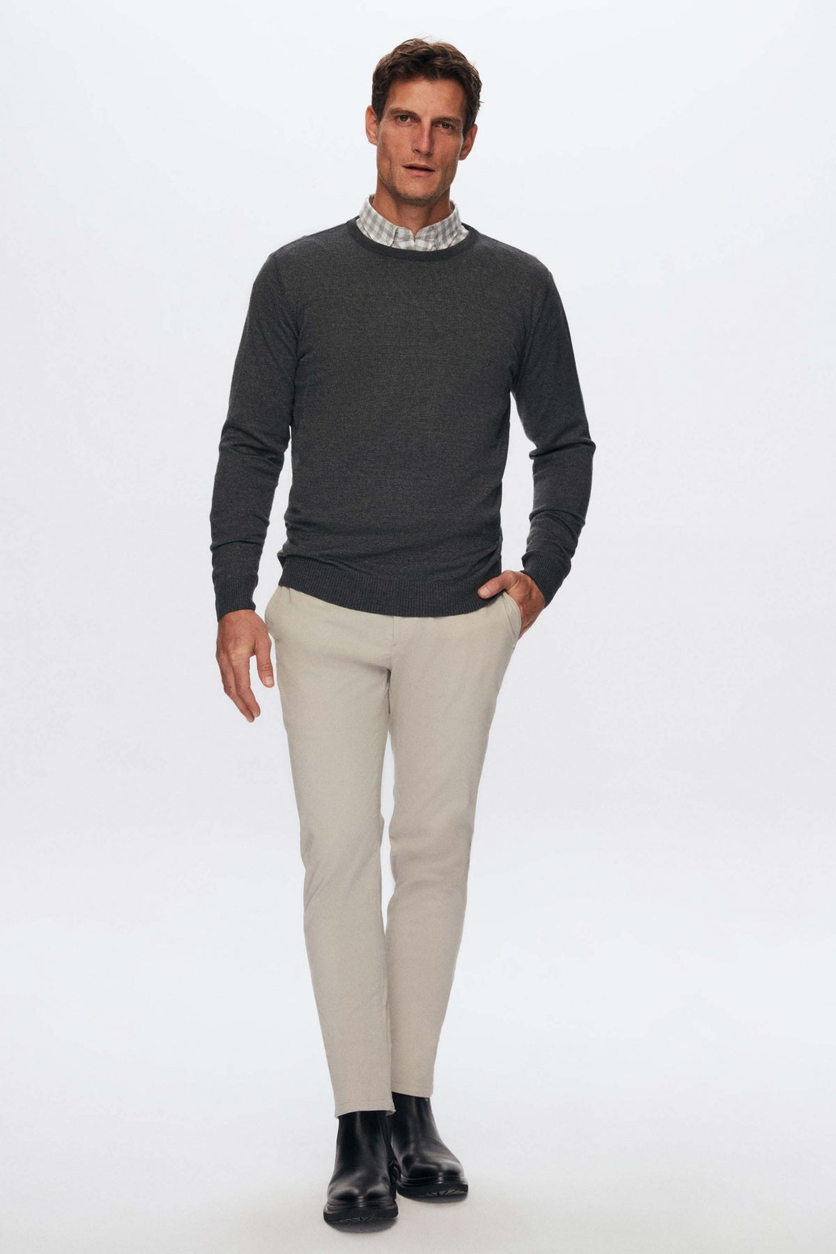 Ds Damat Regular Fit Anti-Pilling Crew Neck Knit Sweater  - Anthracite