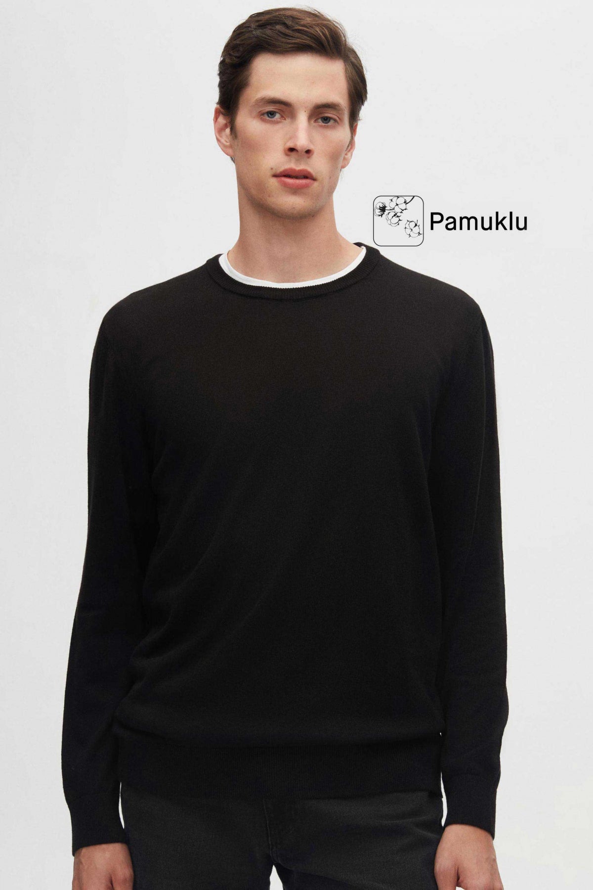 Ds Damat Regular Fit Anti-Pilling Crew Neck Knit Sweater  - Black