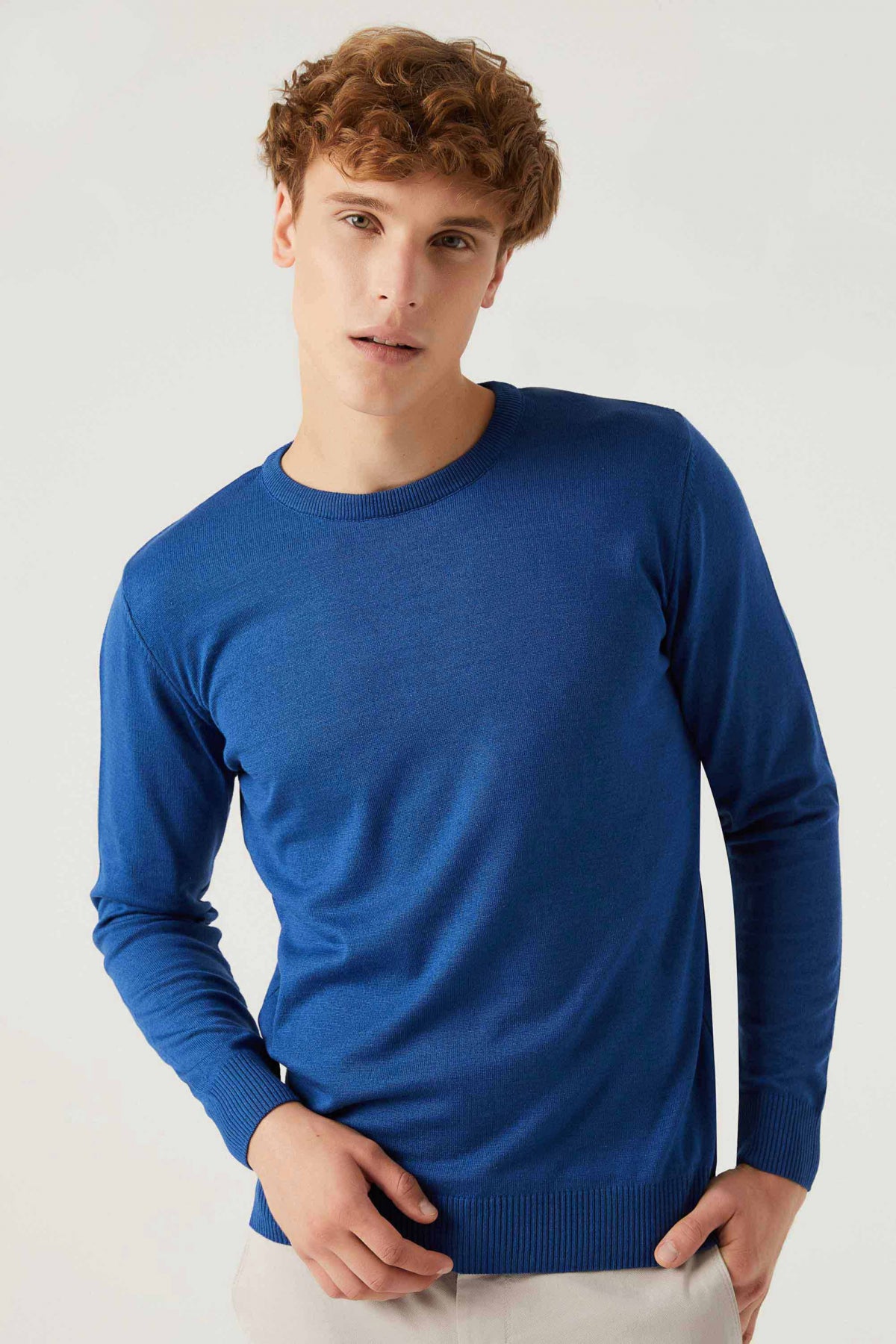 Ds Damat Regular Fit Anti-Pilling Crew Neck Knit Sweater  - Blue