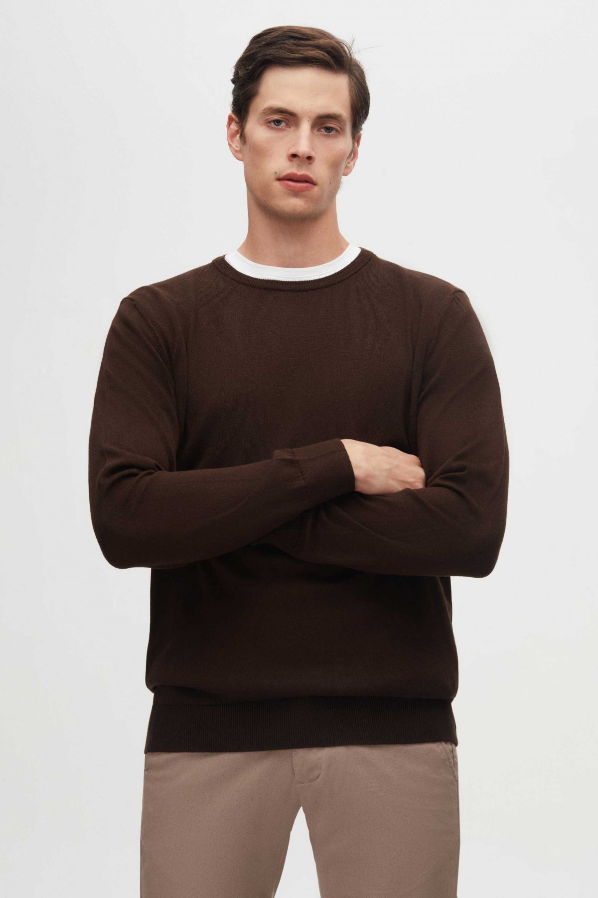 Ds Damat Regular Fit Anti-Pilling Crew Neck Knit Sweater  - Brown
