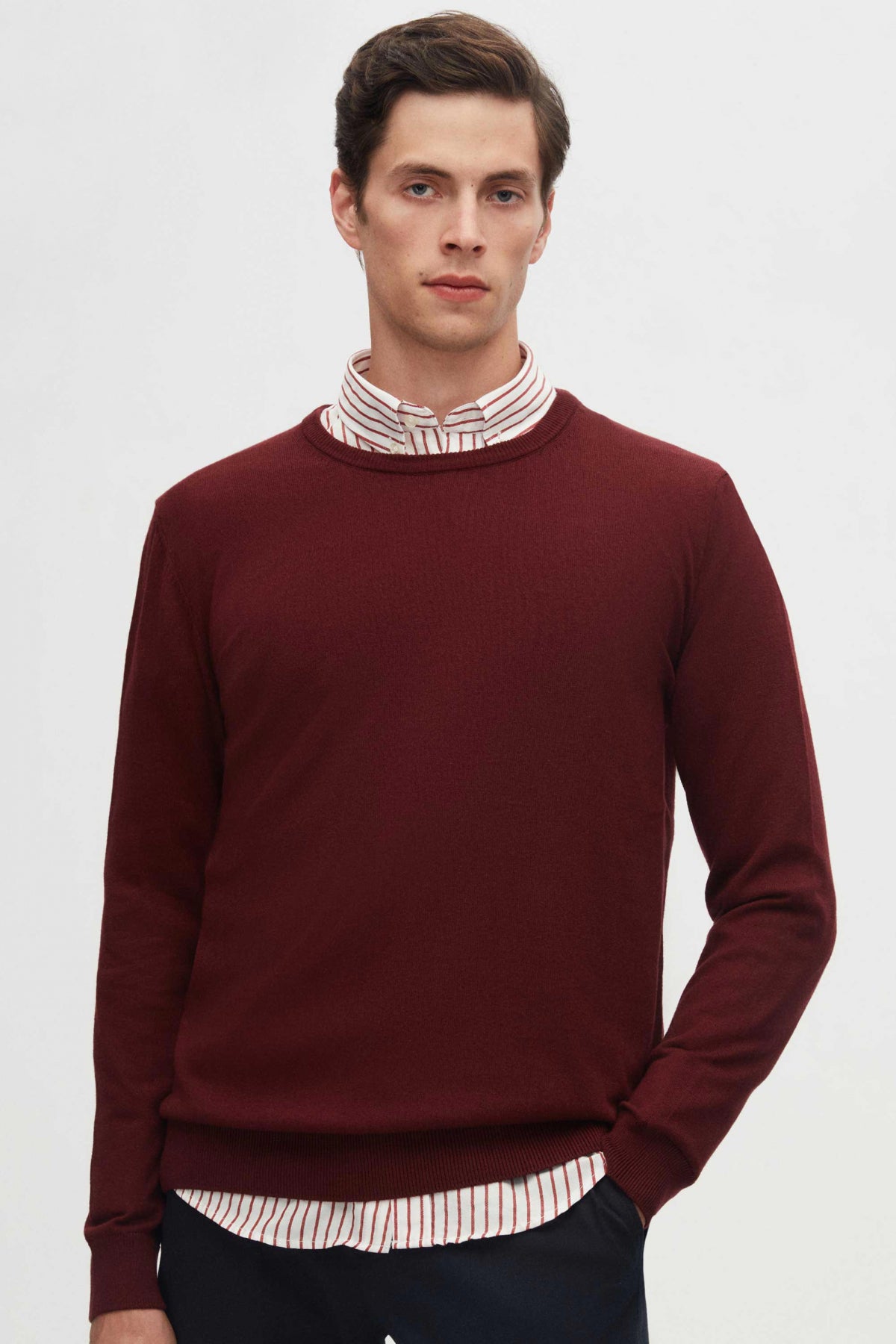 Ds Damat Regular Fit Anti-Pilling Crew Neck Knit Sweater  - Burgundy
