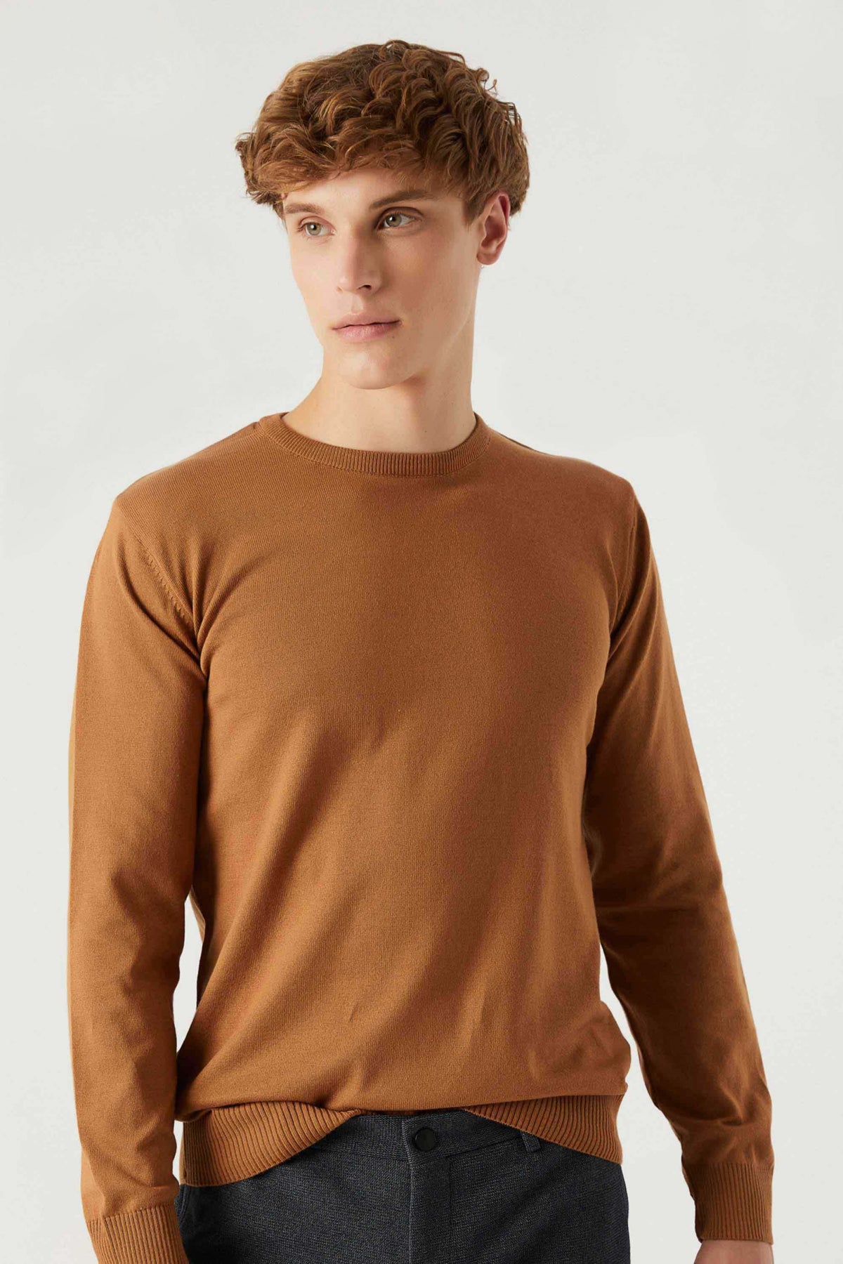 Ds Damat Regular Fit Anti-Pilling Crew Neck Knit Sweater  - Camel