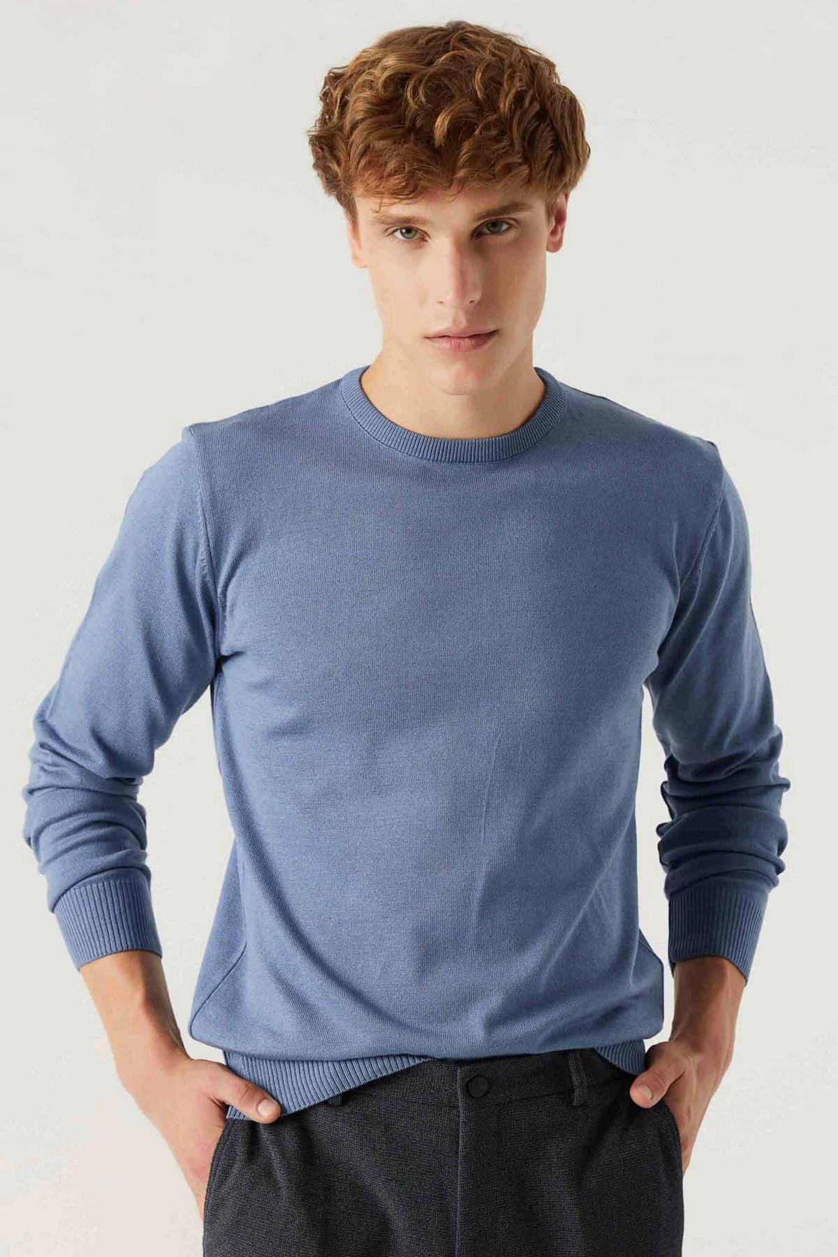 Ds Damat Regular Fit Anti-Pilling Crew Neck Knit Sweater  - Dark Blue