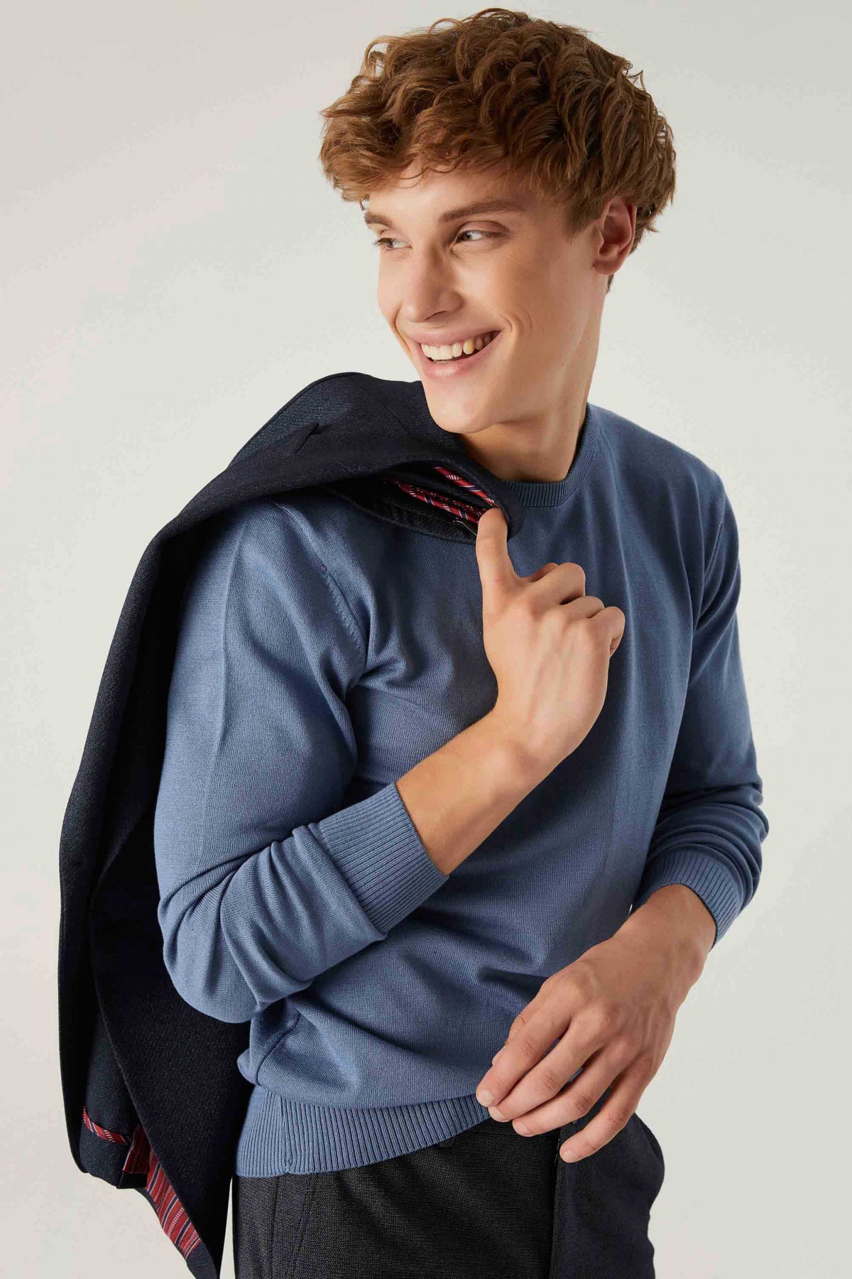 Ds Damat Regular Fit Anti-Pilling Crew Neck Knit Sweater  - Dark Blue