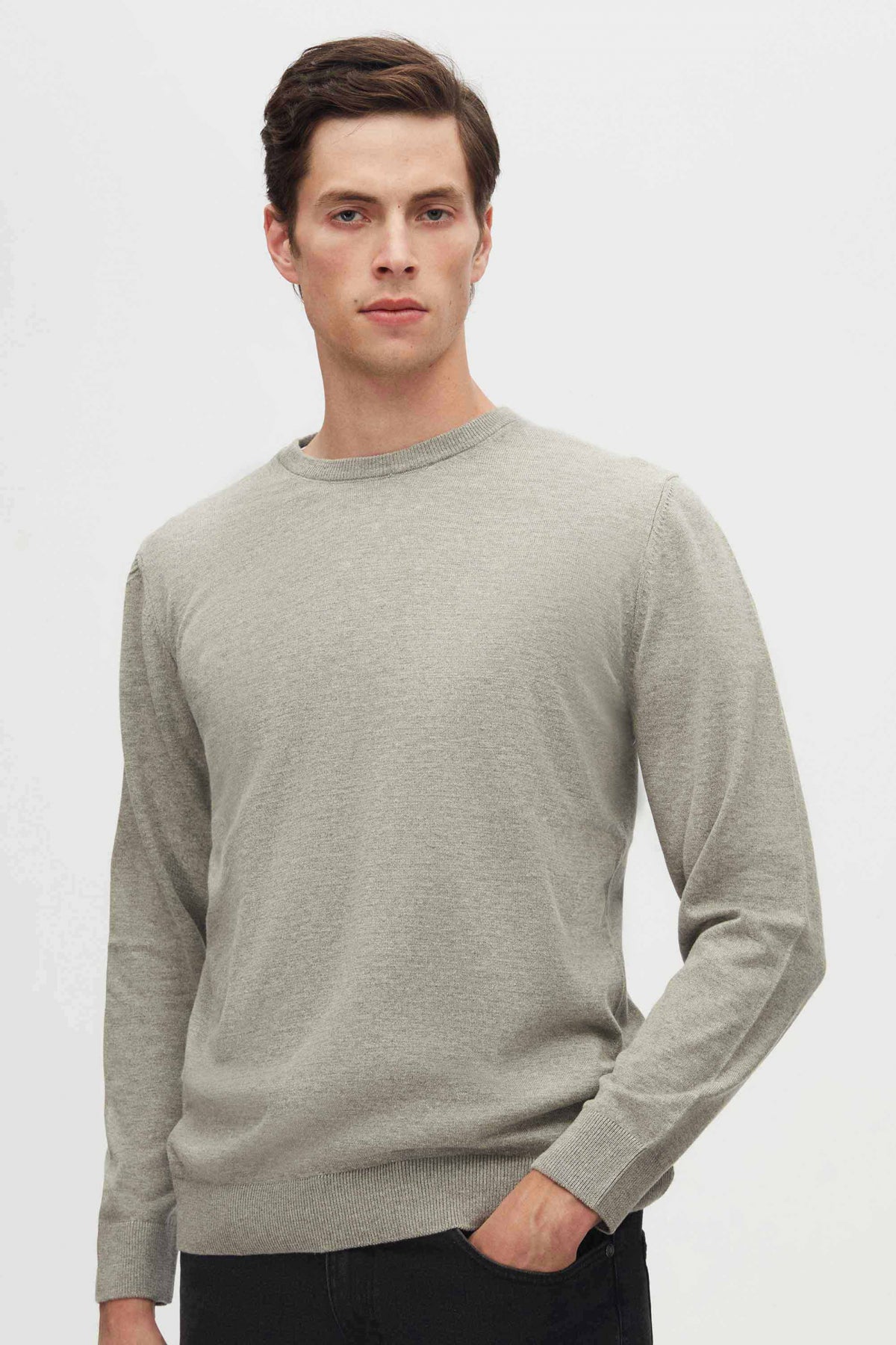 Ds Damat Regular Fit Anti-Pilling Crew Neck Knit Sweater  - Gray