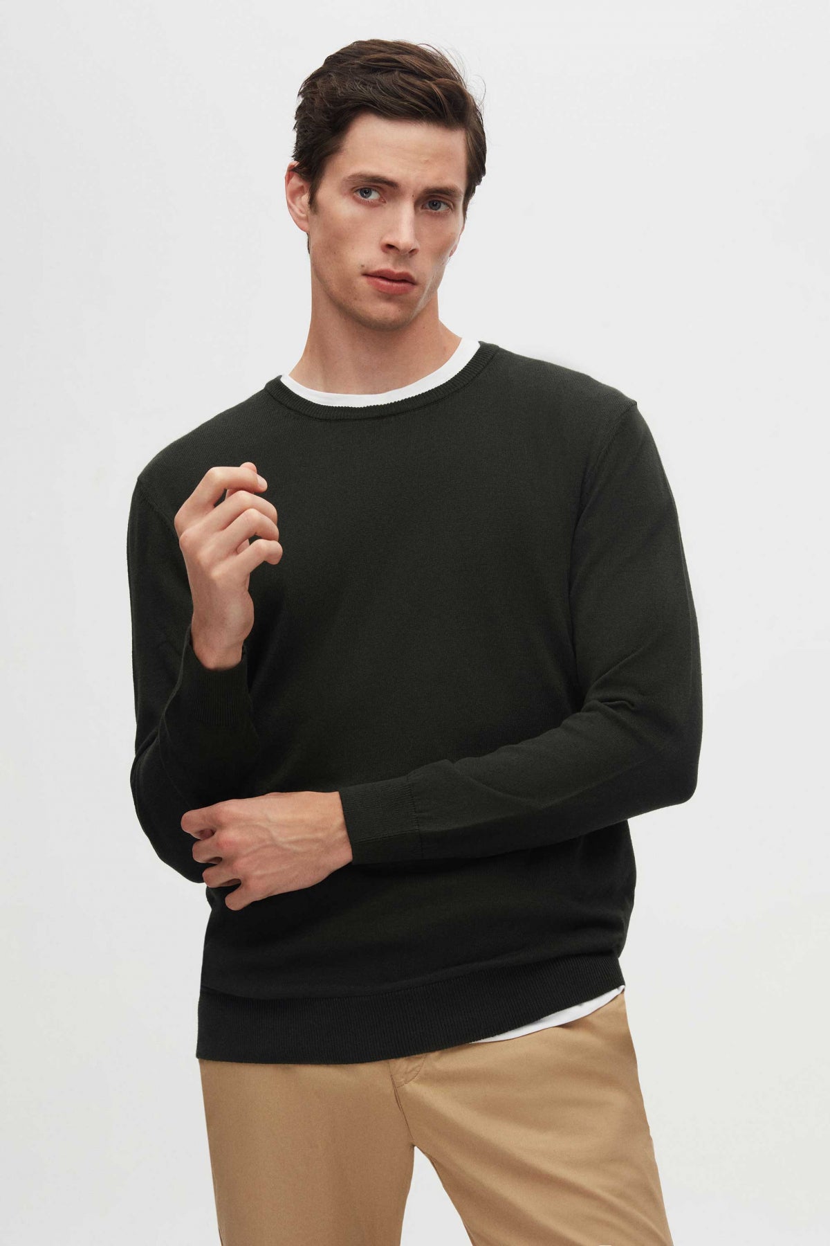Ds Damat Regular Fit Anti-Pilling Crew Neck Knit Sweater  - Khaki