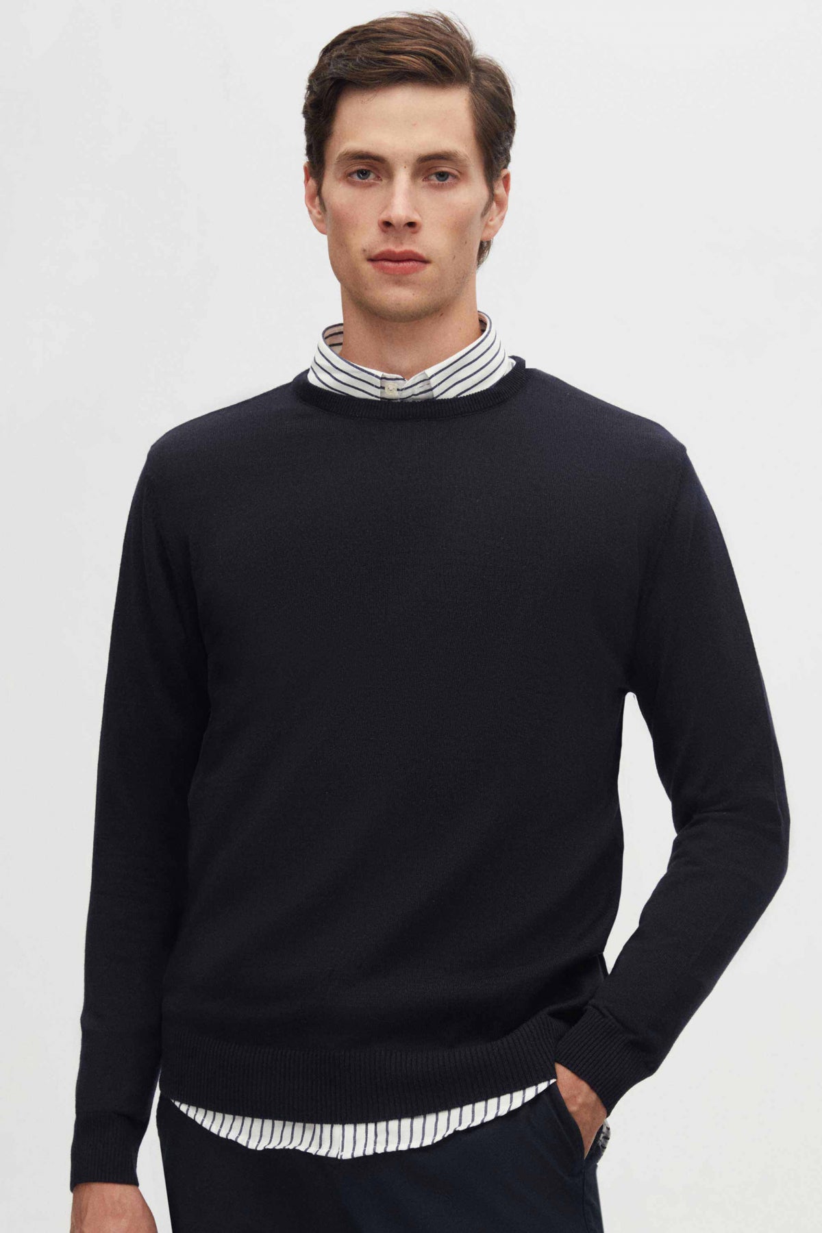 Ds Damat Regular Fit Anti-Pilling Crew Neck Knit Sweater  - Navy Blue