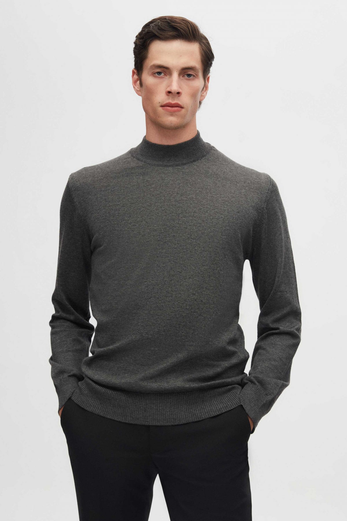 Ds Damat Regular Fit Cotton Blend Half Turtleneck Knit Sweater  - Anthracite