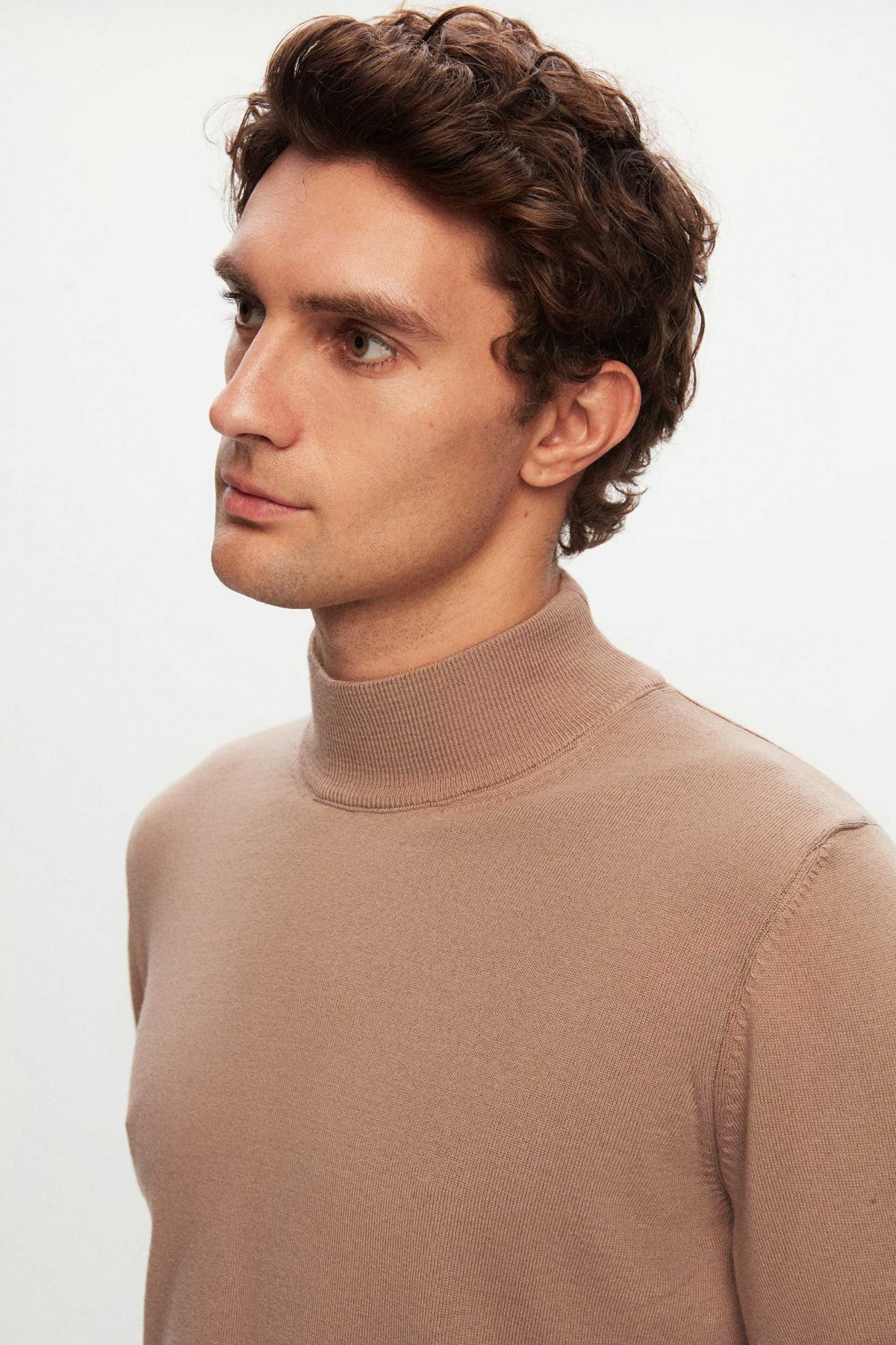 Ds Damat Regular Fit Cotton Blend Half Turtleneck Knit Sweater  - Beige