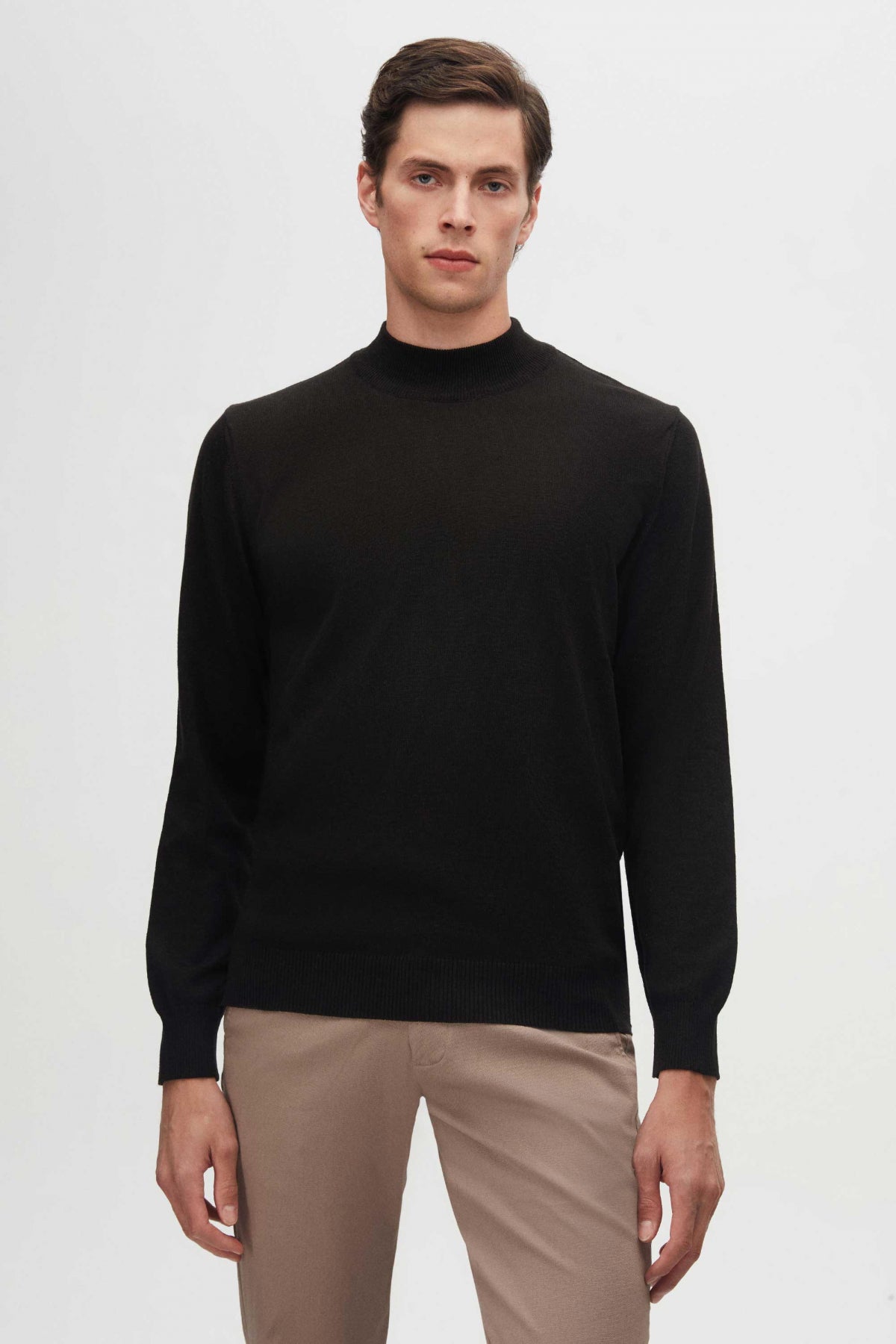 Ds Damat Regular Fit Cotton Blend Half Turtleneck Knit Sweater  - Black