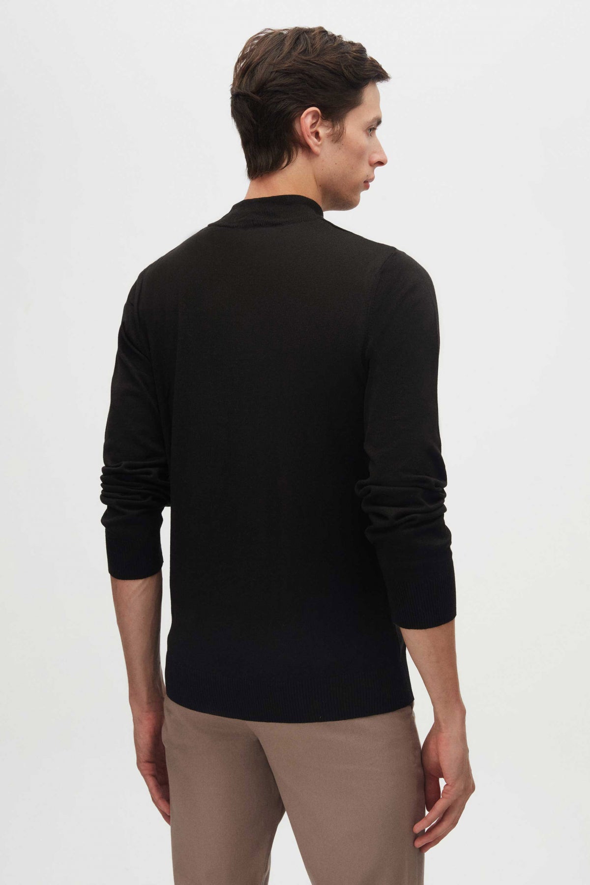 Ds Damat Regular Fit Cotton Blend Half Turtleneck Knit Sweater  - Black