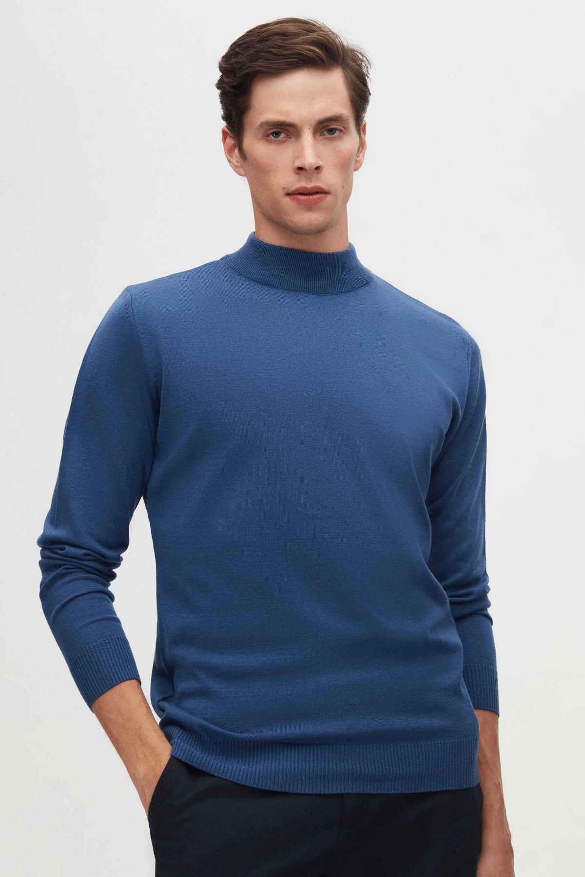 Ds Damat Regular Fit Cotton Blend Half Turtleneck Knit Sweater  - Blue