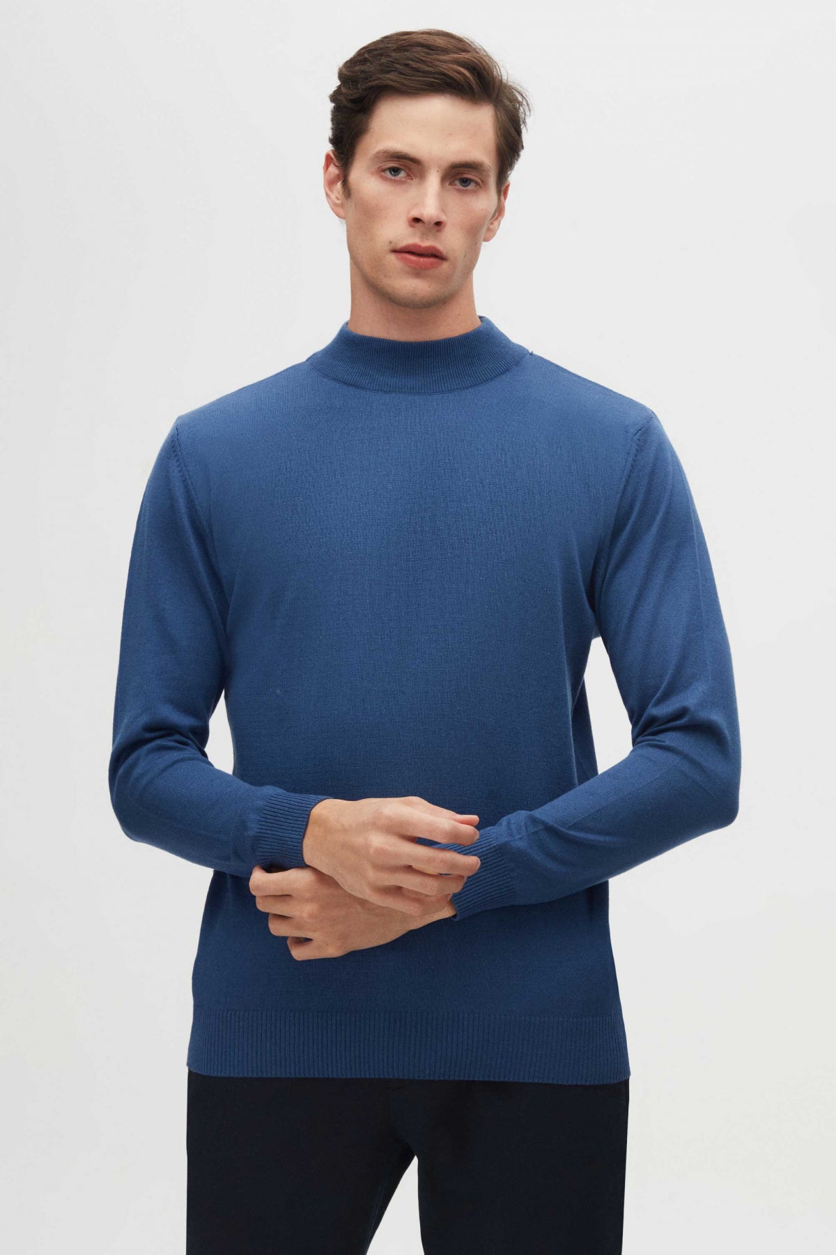 Ds Damat Regular Fit Cotton Blend Half Turtleneck Knit Sweater  - Blue