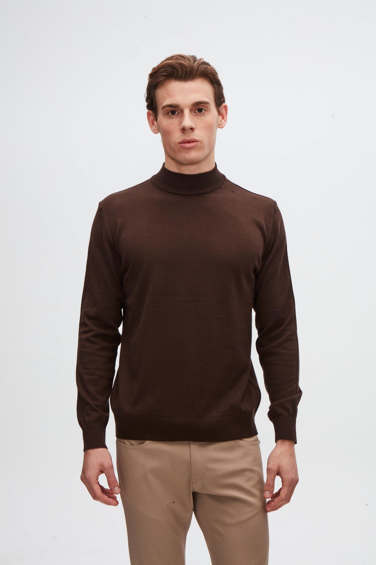 Ds Damat Regular Fit Cotton Blend Half Turtleneck Knit Sweater  - Brown