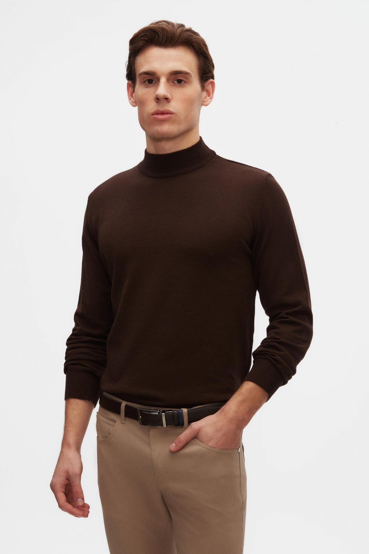 Ds Damat Regular Fit Cotton Blend Half Turtleneck Knit Sweater  - Brown