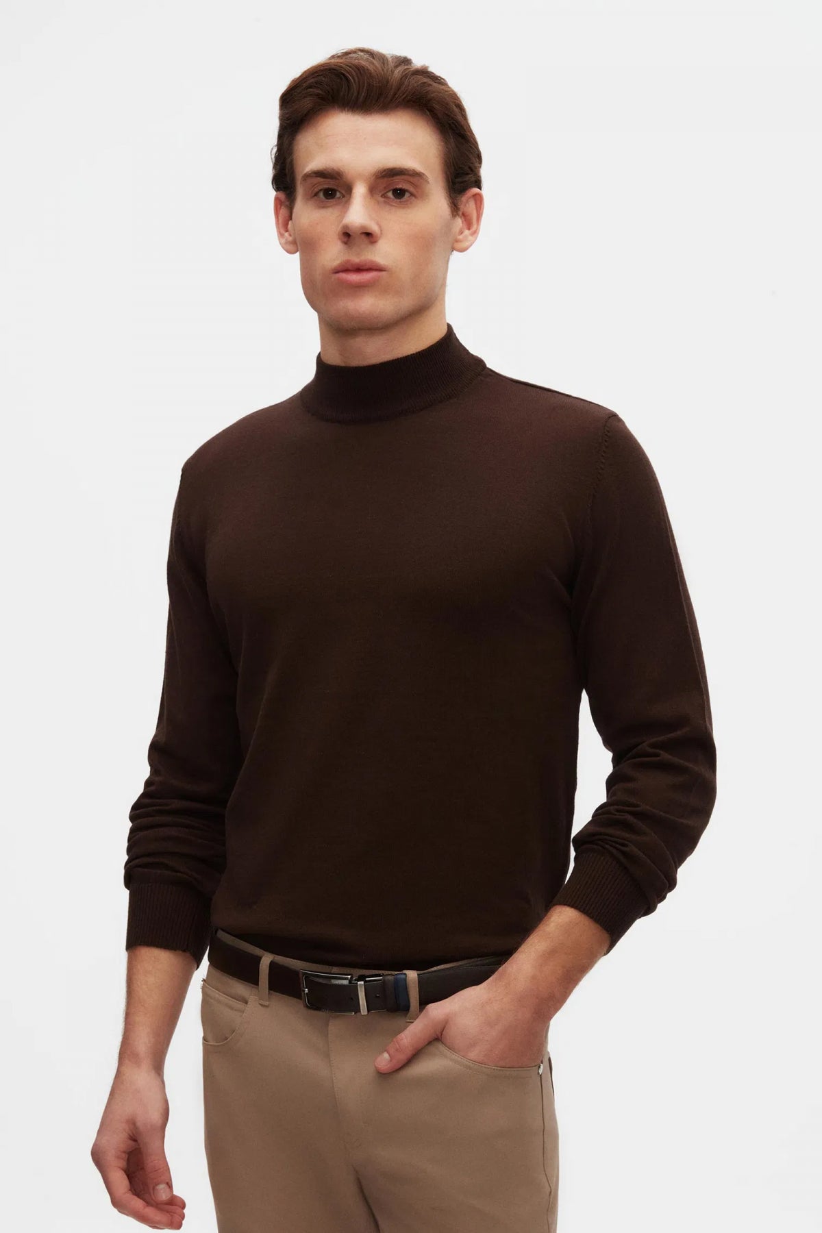 Ds Damat Regular Fit Cotton Blend Half Turtleneck Knit Sweater  - Brown