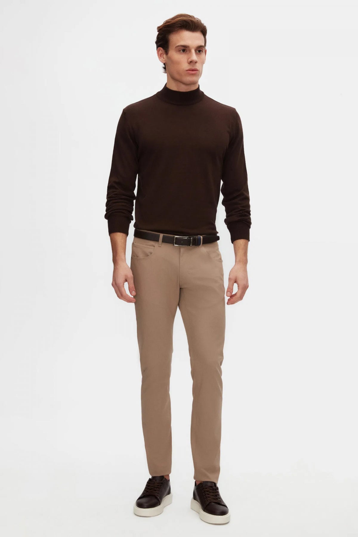 Ds Damat Regular Fit Cotton Blend Half Turtleneck Knit Sweater  - Brown