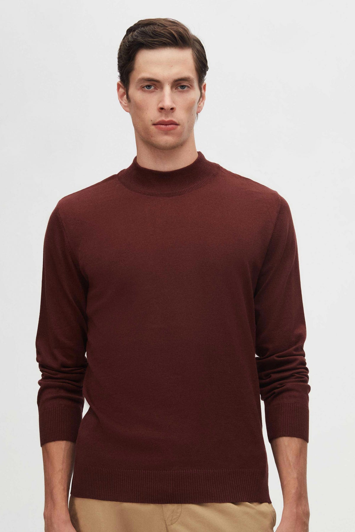 Ds Damat Regular Fit Cotton Blend Half Turtleneck Knit Sweater  - Burgundy