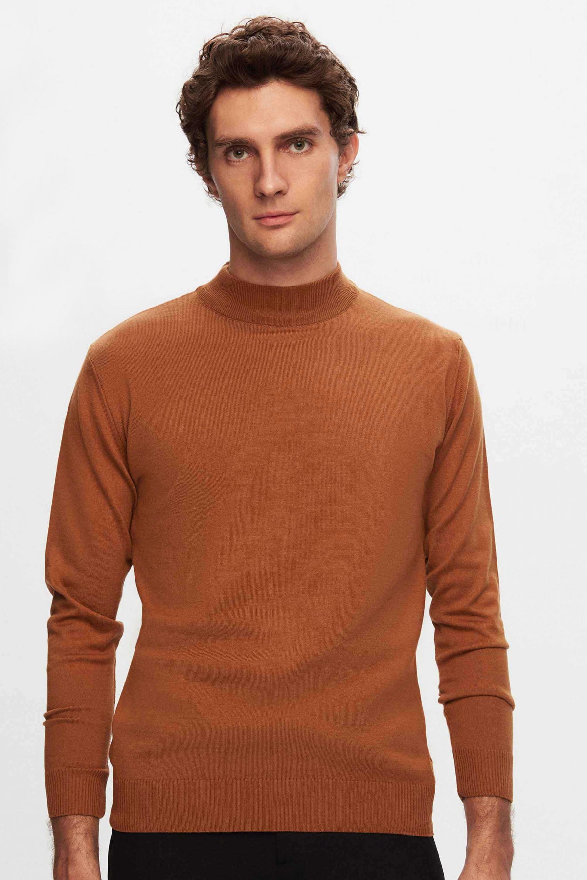 Ds Damat Regular Fit Cotton Blend Half Turtleneck Knit Sweater  - Camel