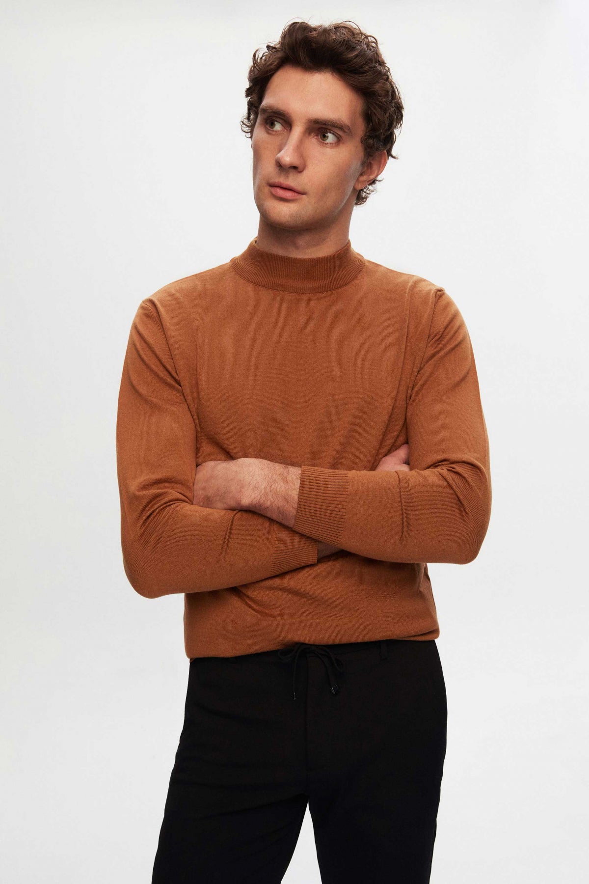 Ds Damat Regular Fit Cotton Blend Half Turtleneck Knit Sweater  - Camel