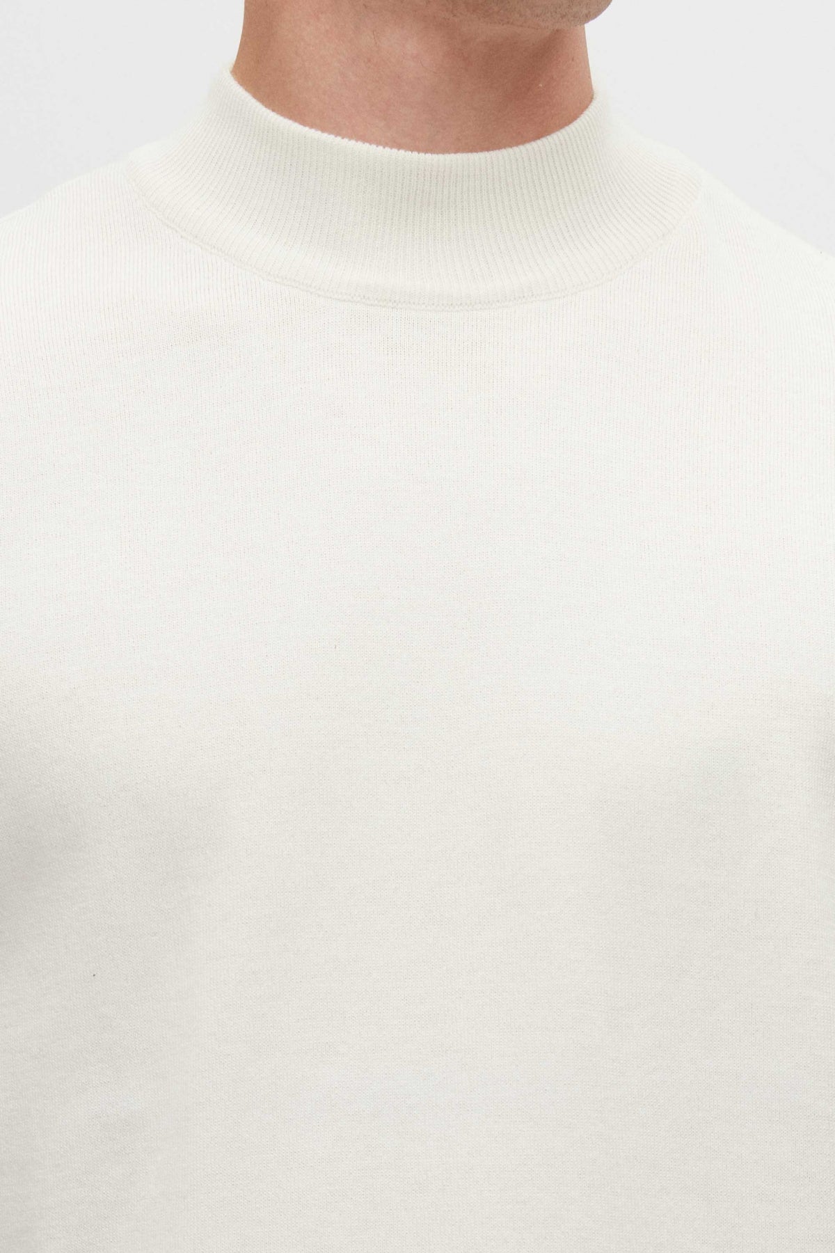 Ds Damat Regular Fit Cotton Blend Half Turtleneck Knit Sweater  - Ecru