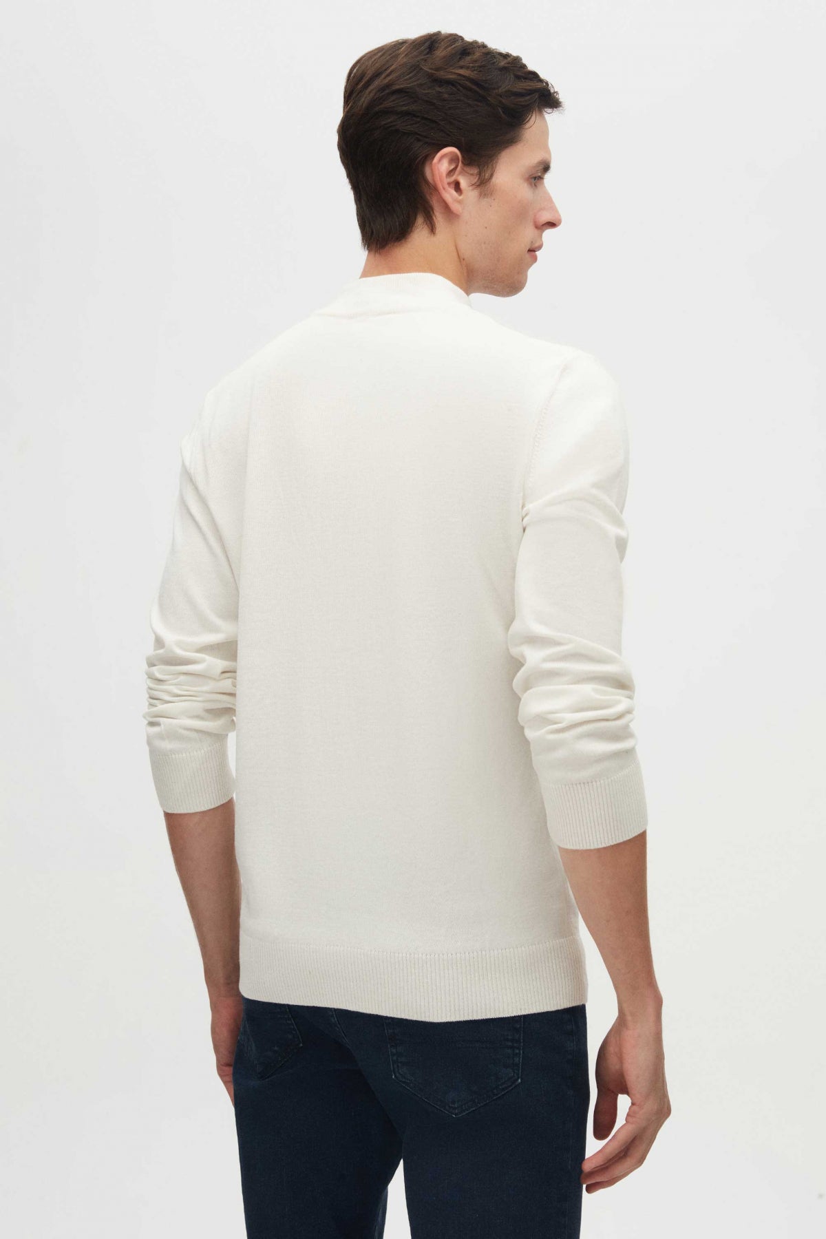 Ds Damat Regular Fit Cotton Blend Half Turtleneck Knit Sweater  - Ecru