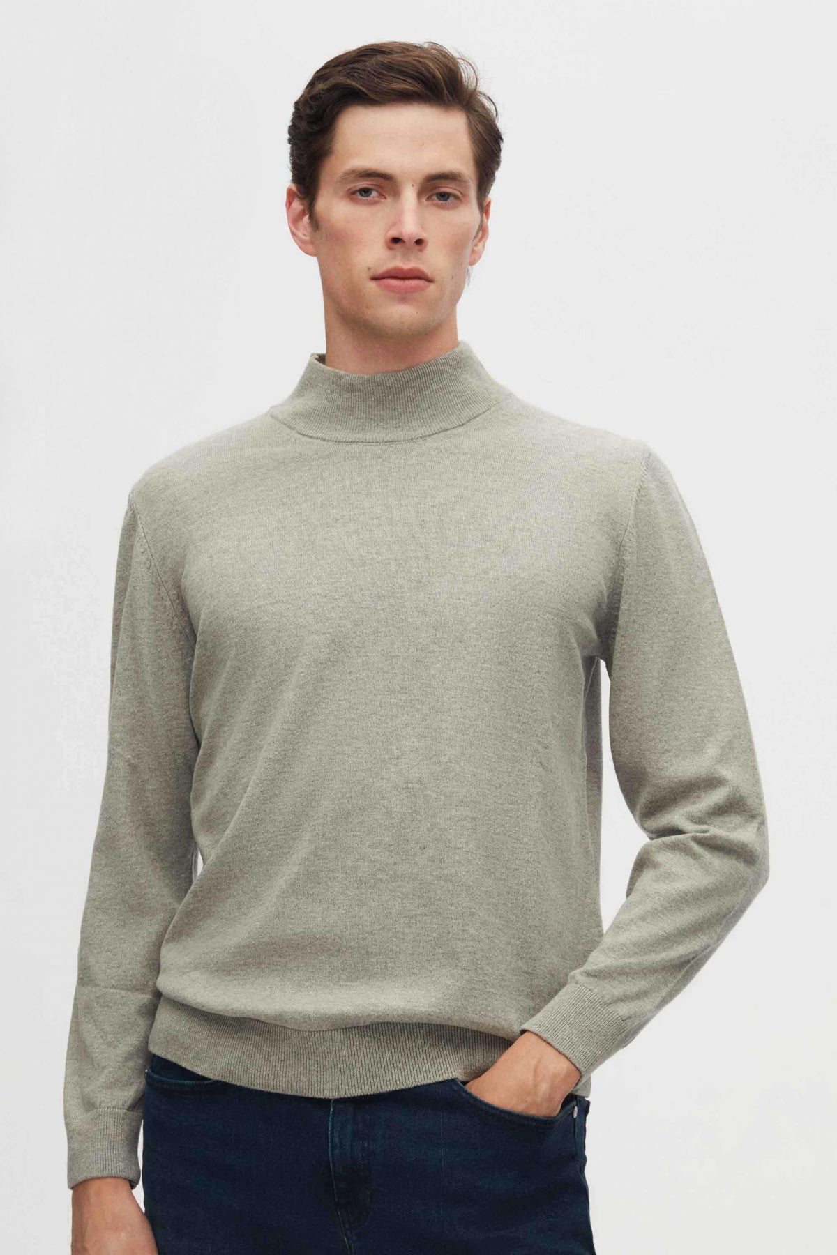 Ds Damat Regular Fit Cotton Blend Half Turtleneck Knit Sweater  - Gray