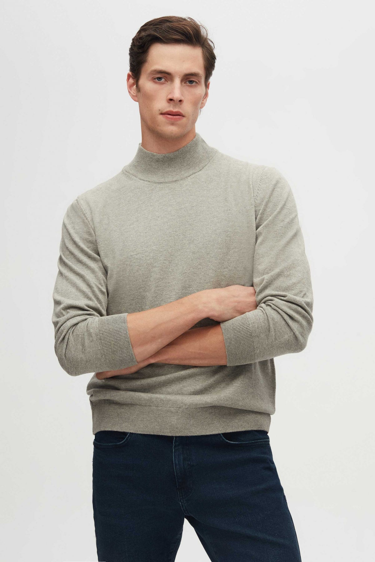 Ds Damat Regular Fit Cotton Blend Half Turtleneck Knit Sweater  - Gray