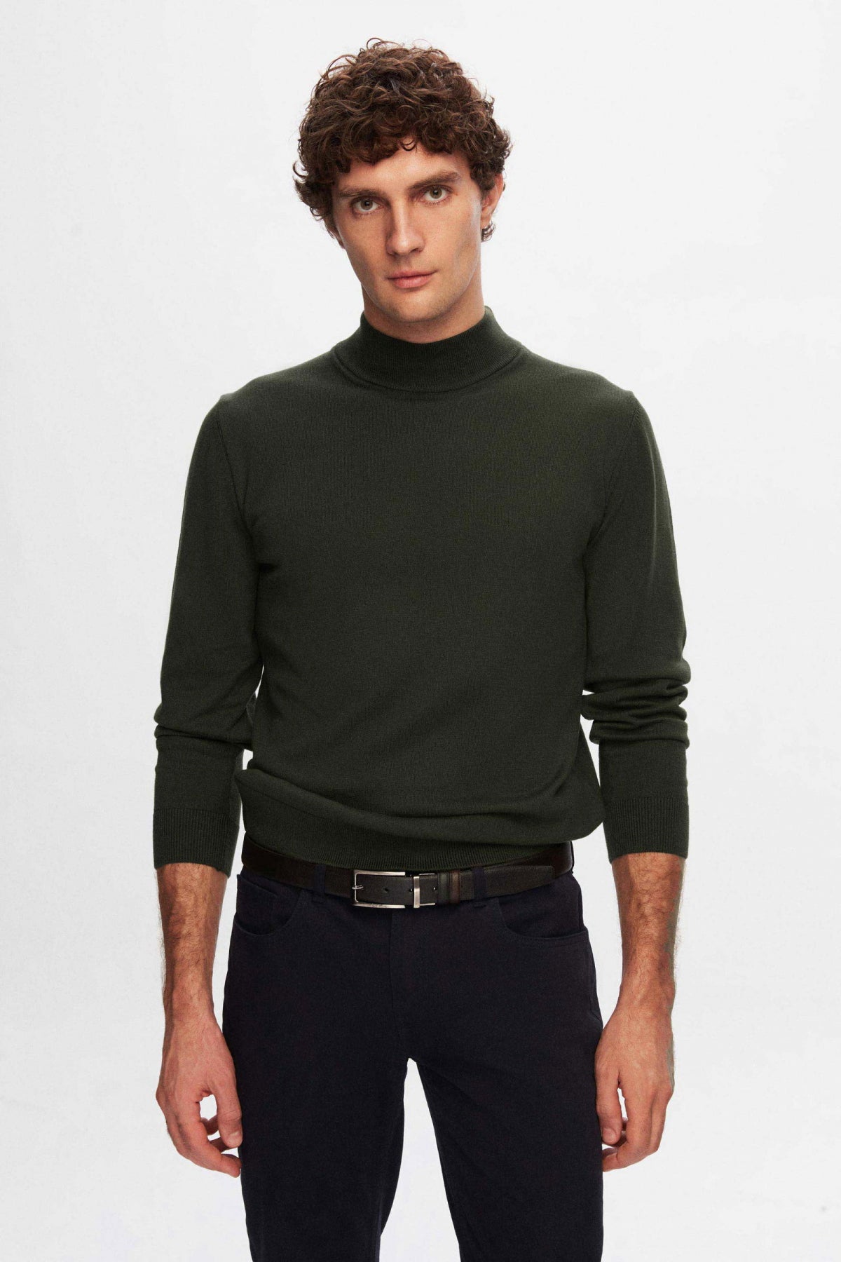 Ds Damat Regular Fit Cotton Blend Half Turtleneck Knit Sweater  - Khaki